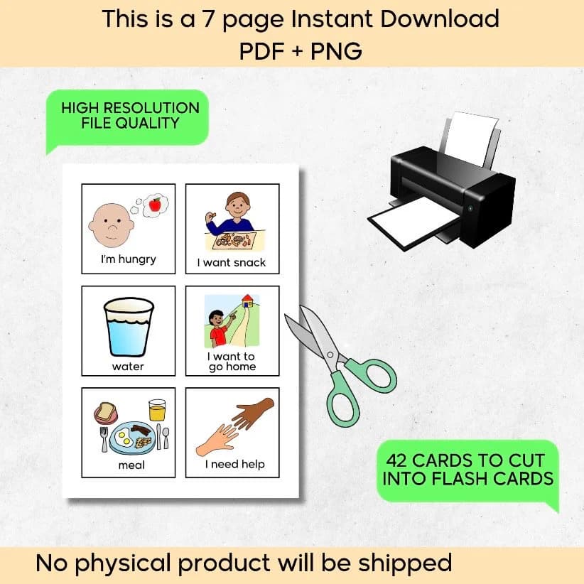 Communication cards, speech flash cards, non verbal cards, special needs autism, autistic children, communication board, printable - image 5