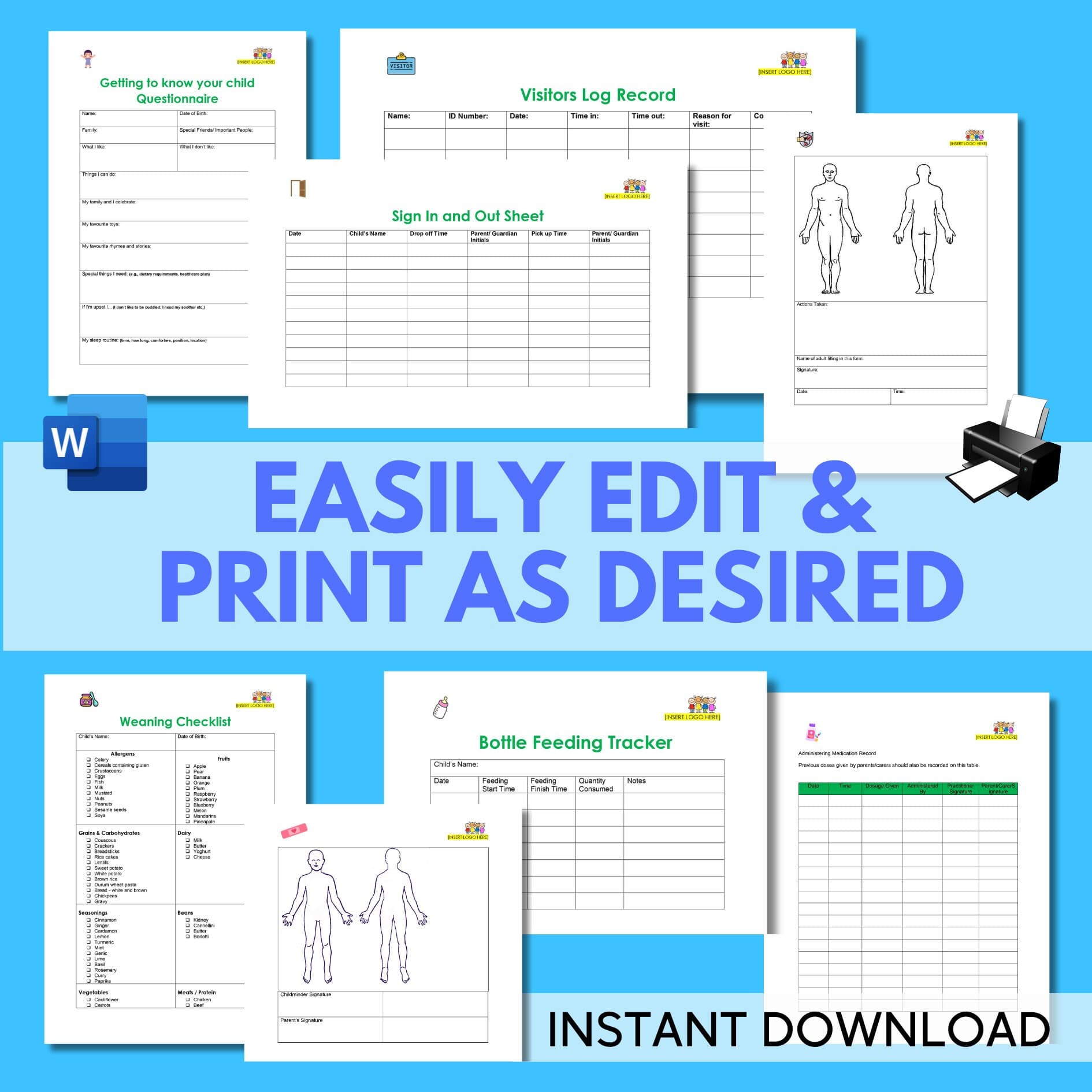 Daycare STARTER PACKAGE Childminder Paperwork, Forms, Risk Assessments, Checklists, Nursery Day Care Forms Printable Preschool EYFS Ofsted - image 4