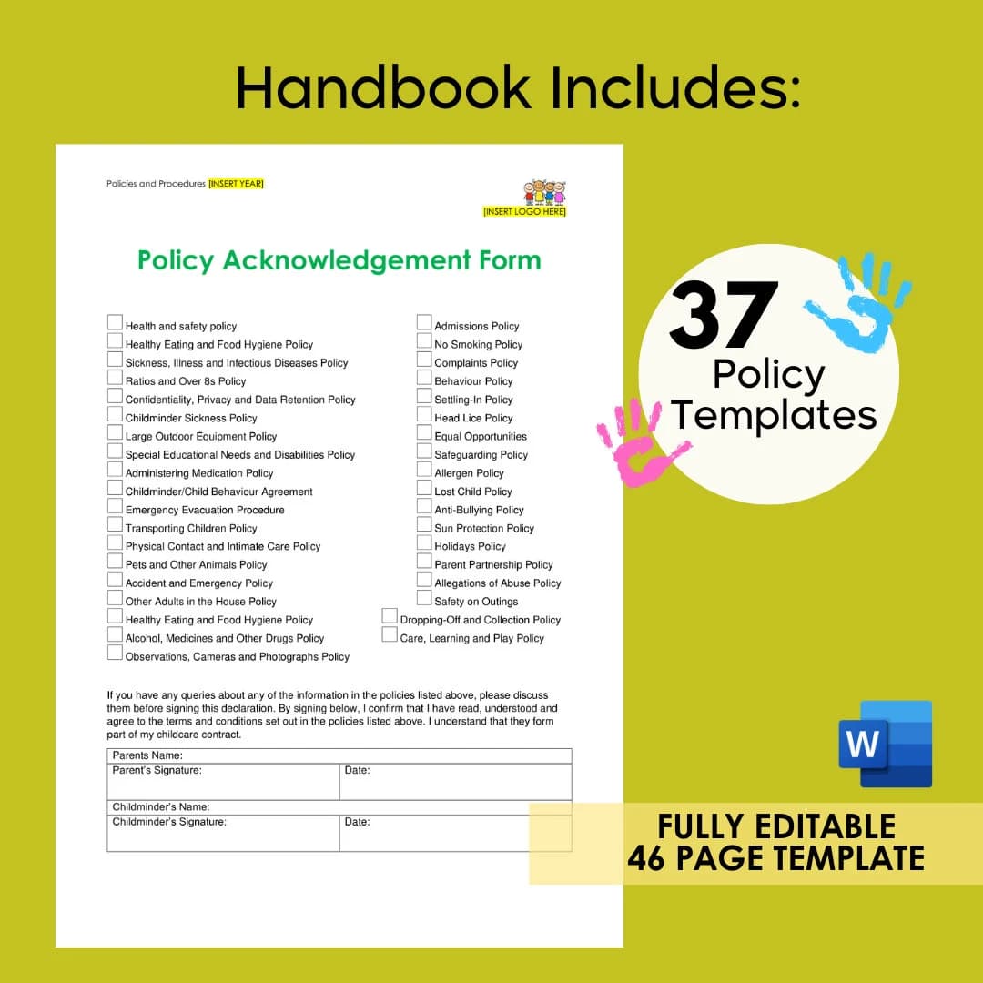 Daycare Parent Handbook Policies and Procedures Childminder Paperwork Home Nursery Day Care Forms Printable Preschool EYFS Ofsted - image 3
