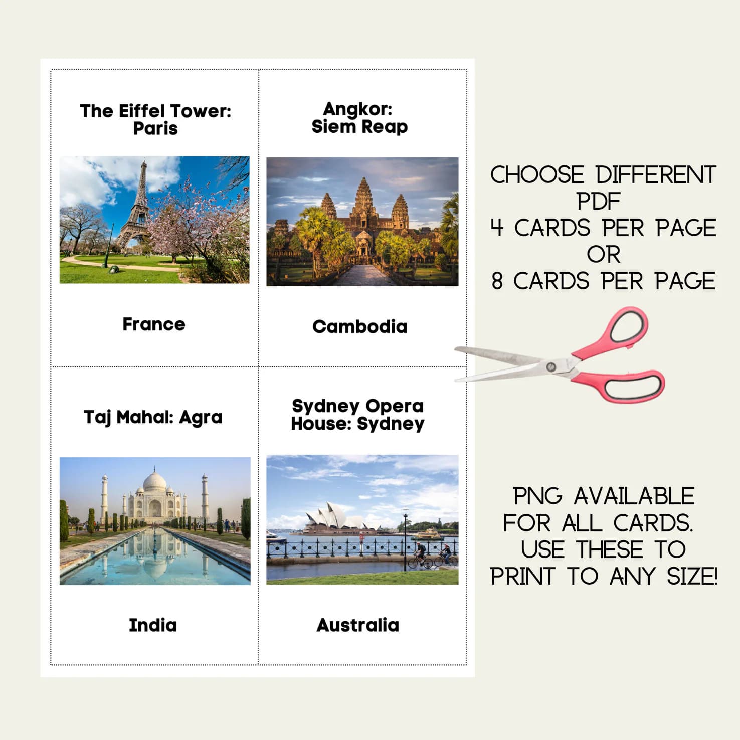 Famous Landmarks Flash Cards World Country Educational Children Digital Download Kids Geography Flags History - image 4