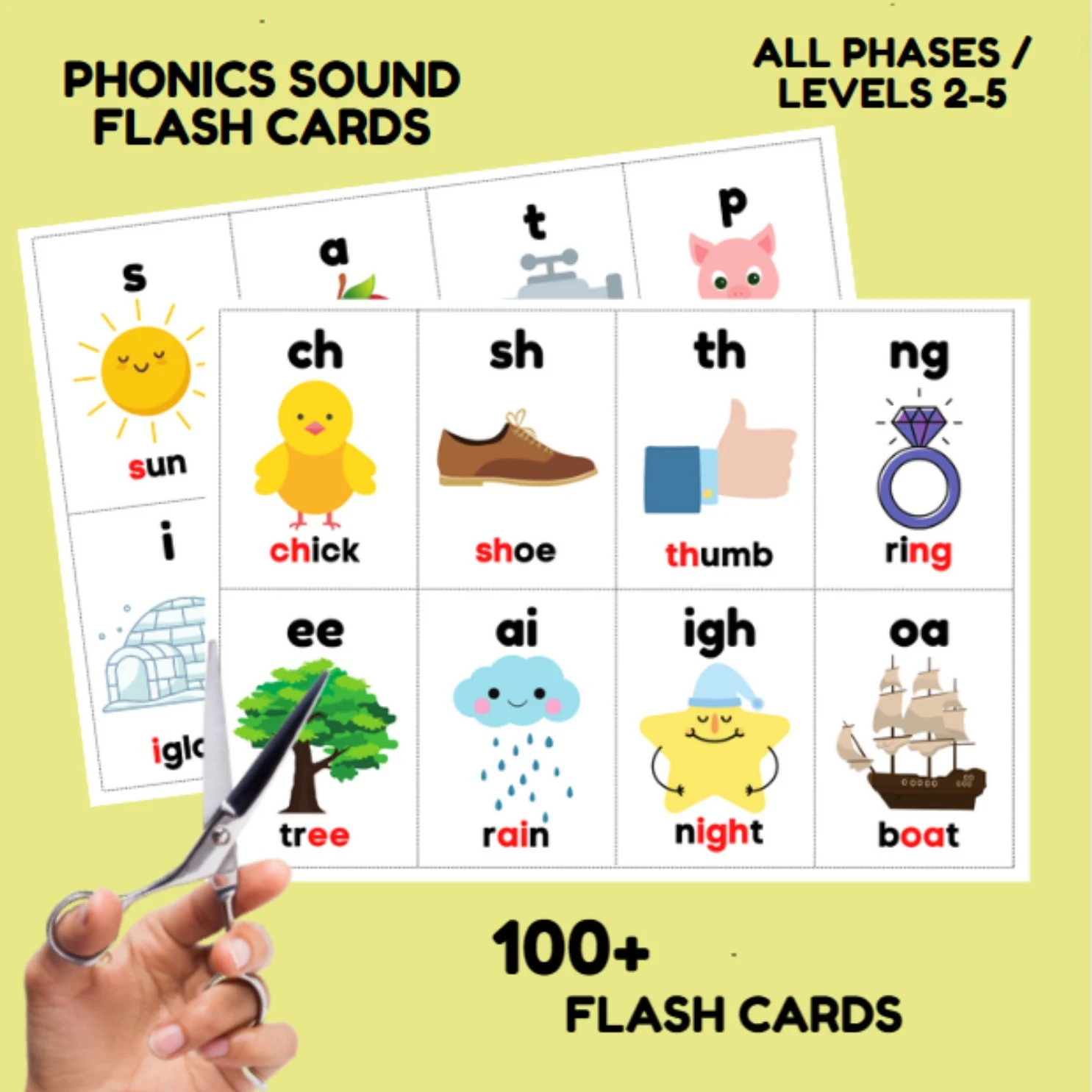 Phonics Flash Cards Download Printable Frequency Words First Preschool Alphabet Children Learning Bundle Kids