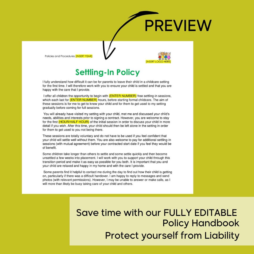 Daycare Parent Handbook Policies and Procedures Childminder Paperwork Home Nursery Day Care Forms Printable Preschool EYFS Ofsted - image 4