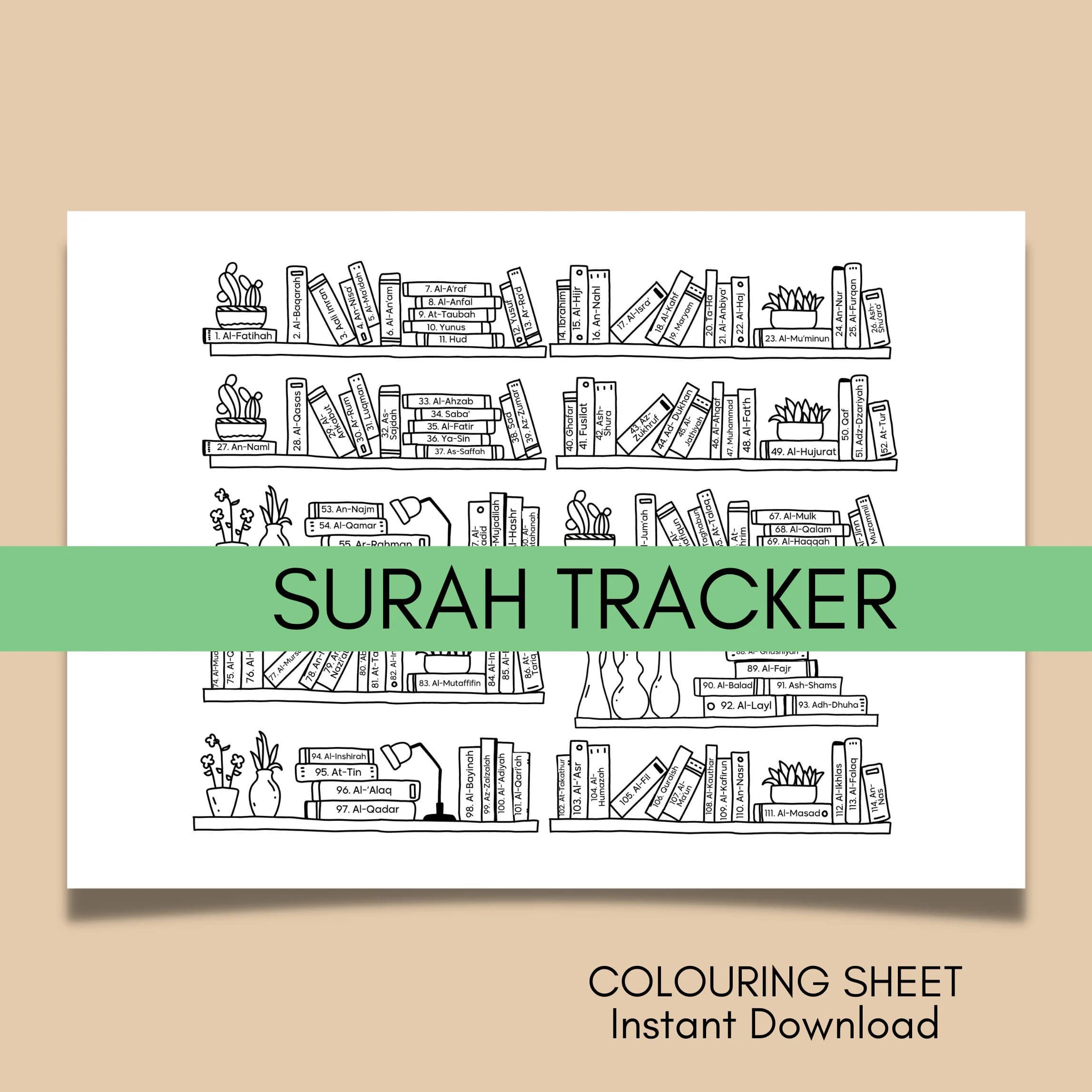 Surah Tracker, Quran Tracker, Checklist, Children Islamic Education, Colouring Sheet, Printable, Juz Amma, Memorisation Tracker, Muslims