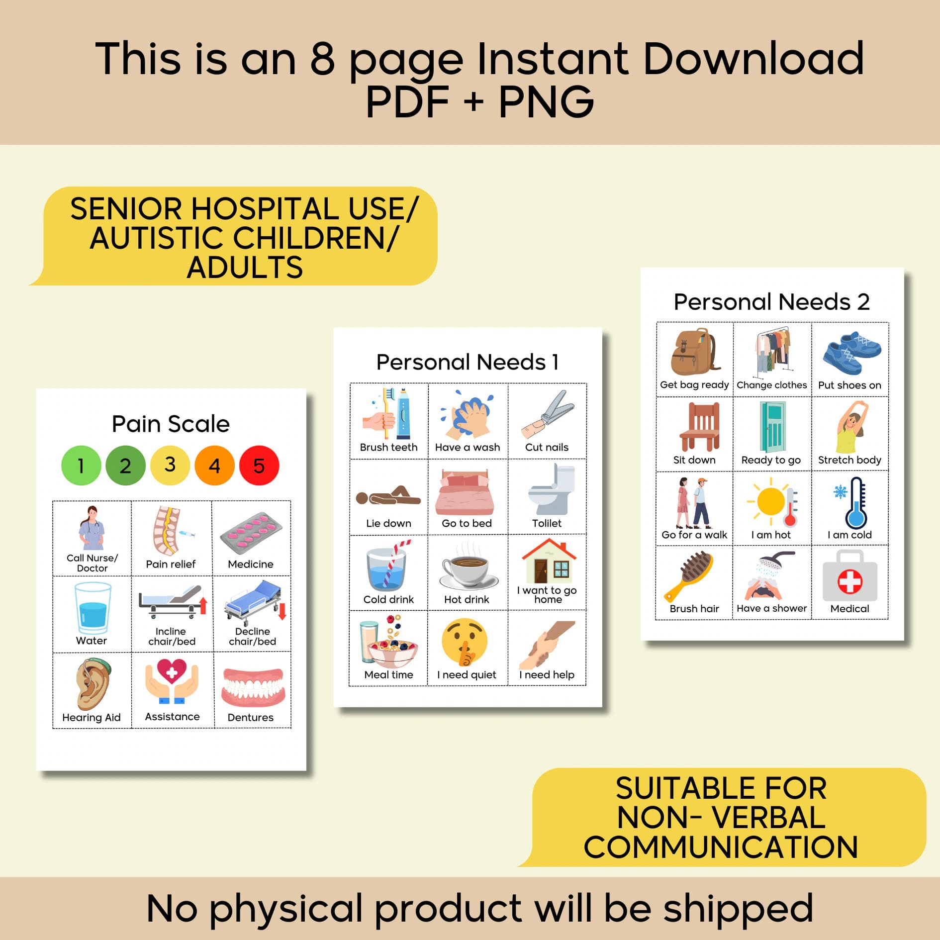 Non Verbal Communication Visual Board Flash Cards Special Needs Senior Hospital Adults Autism Children Nurse - image 3