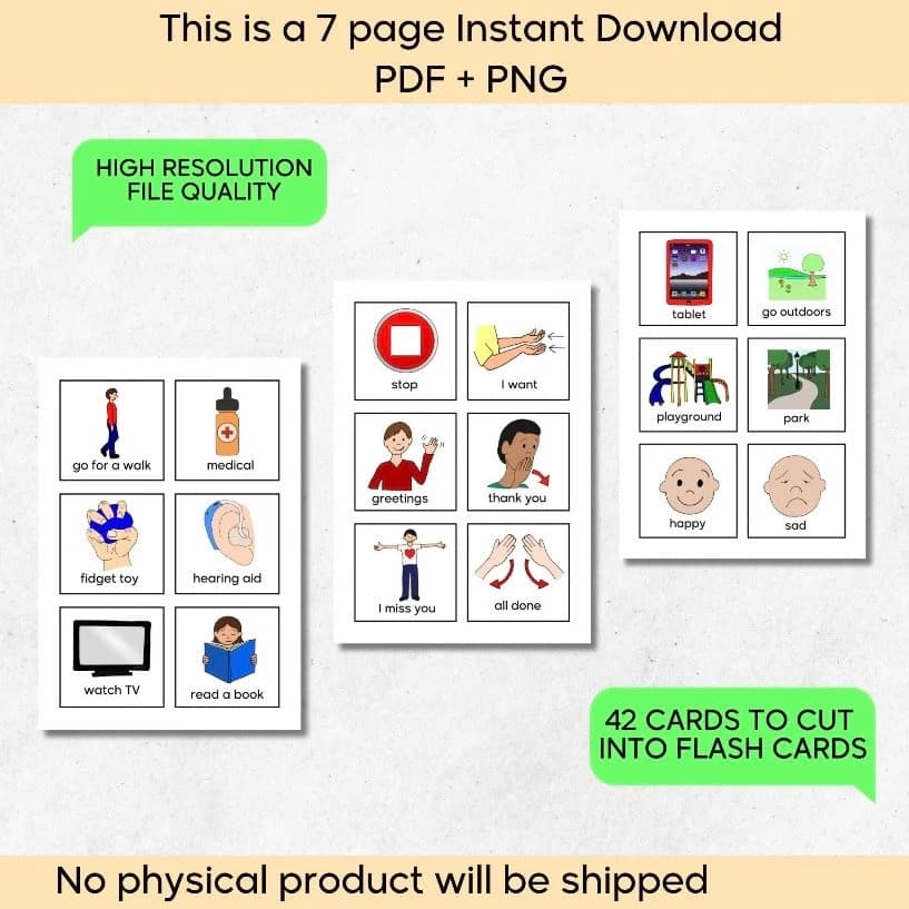 Communication cards, speech flash cards, non verbal cards, special needs autism, autistic children, communication board, printable - image 4