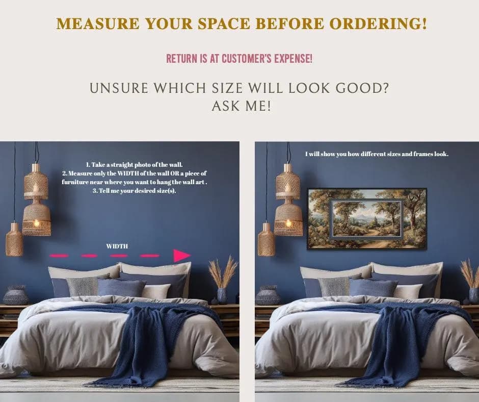 two pictures of a bedroom with blue walls