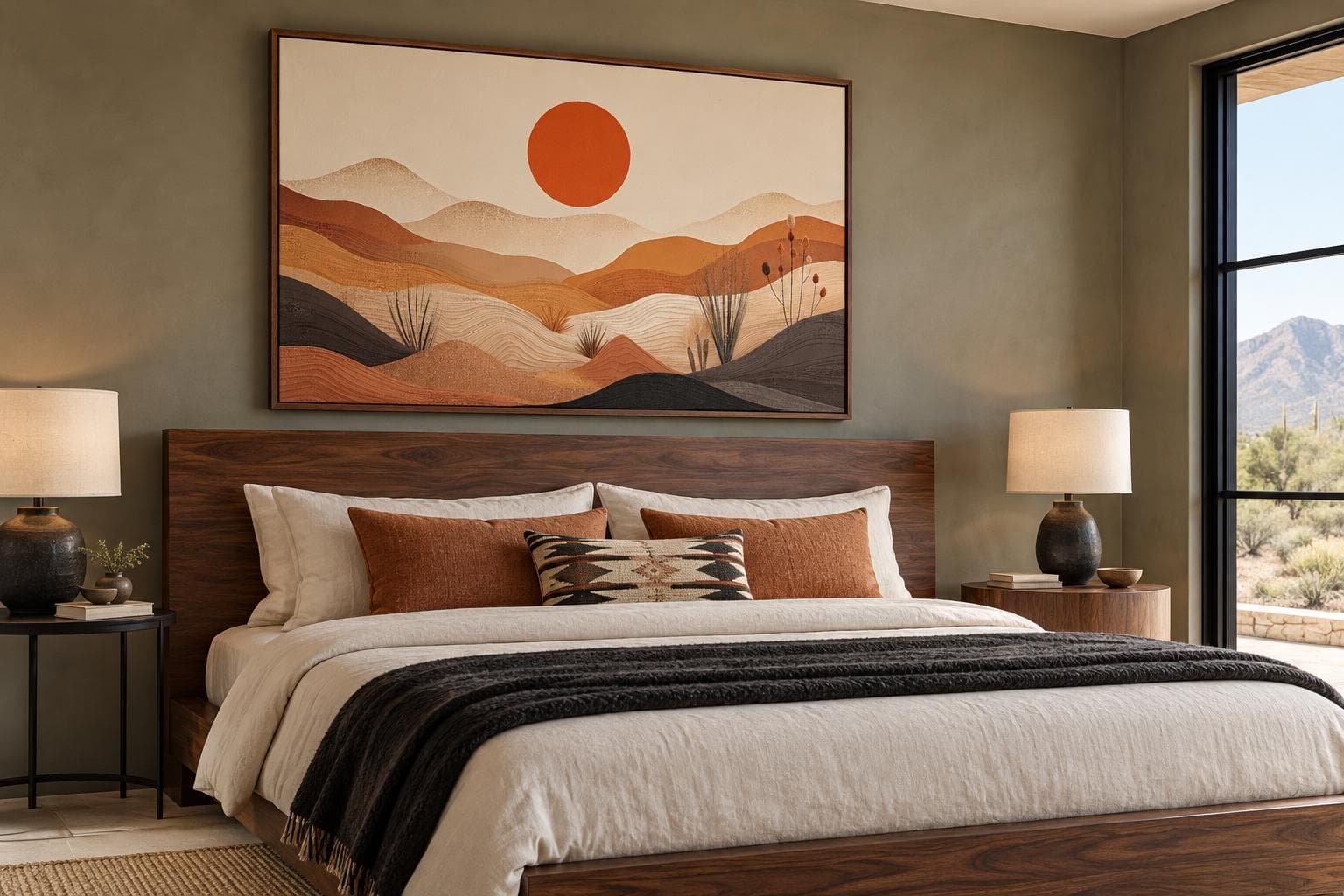 Boho Arizona Desert Landscape, Southwestern Decor, Minimalist Earth Tones Neutral Painting Canvas Print - Framed Ready To Hang - image 4