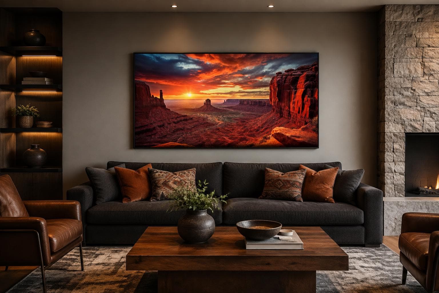 Monument Valley Wall Art, Nature Sunset Painting Canvas PRINT, Arizona Landscape, Southwestern Wall Art, Framed Ready To Hang