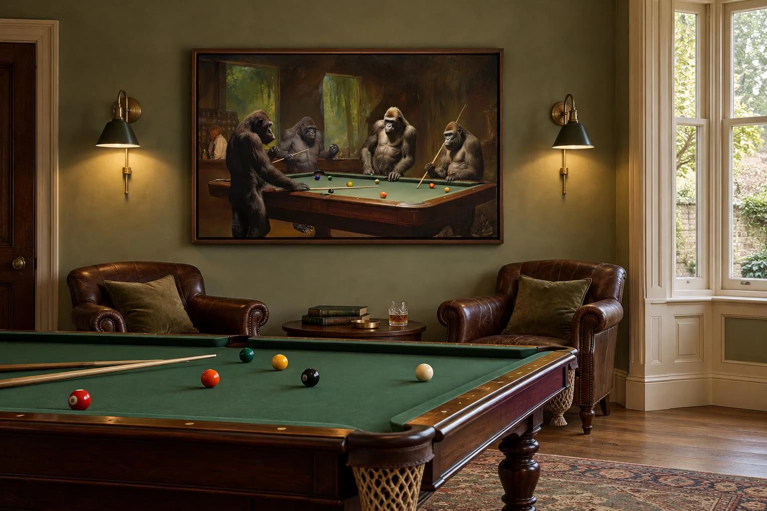 Gorillas Playing Billiards Painting - Game Room Wall Art - Billiard Room Decor - Man Cave Decor - Bar Wall Decor Ready To Hang - image 5
