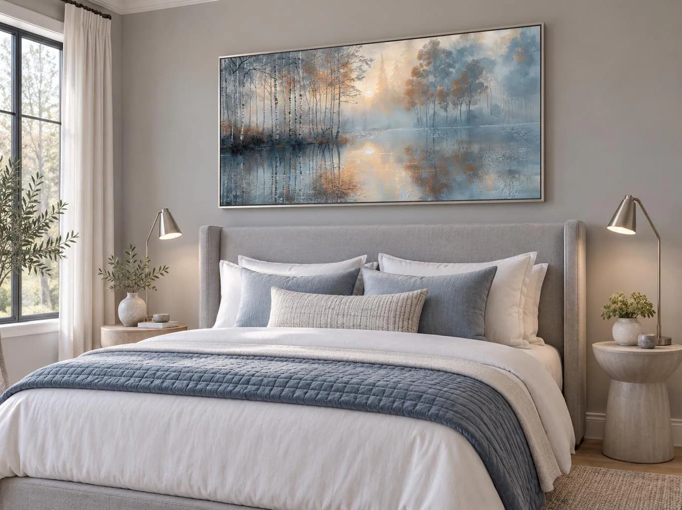 Birch Trees In Spring Wall Art, Silver Gold Forest Landscape Painting Canvas PRINT, Modern Living Room Decor Framed, Unframed, Ready To Hang - image 4