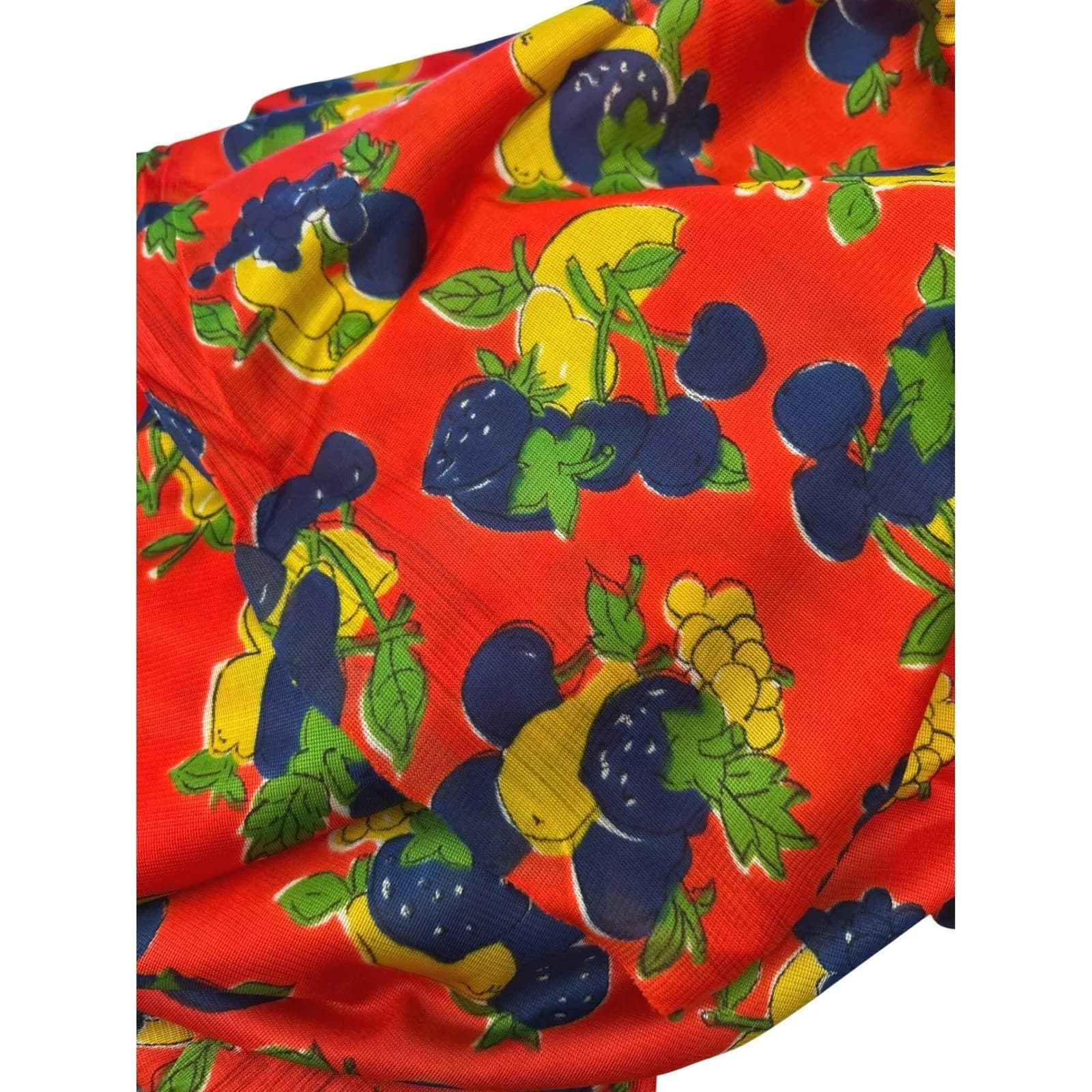 Vintage 70 Fruit Novelty Fabric Red Cotton Kitsch Retro 5 Yards Whimsy Fruitcore - image 3
