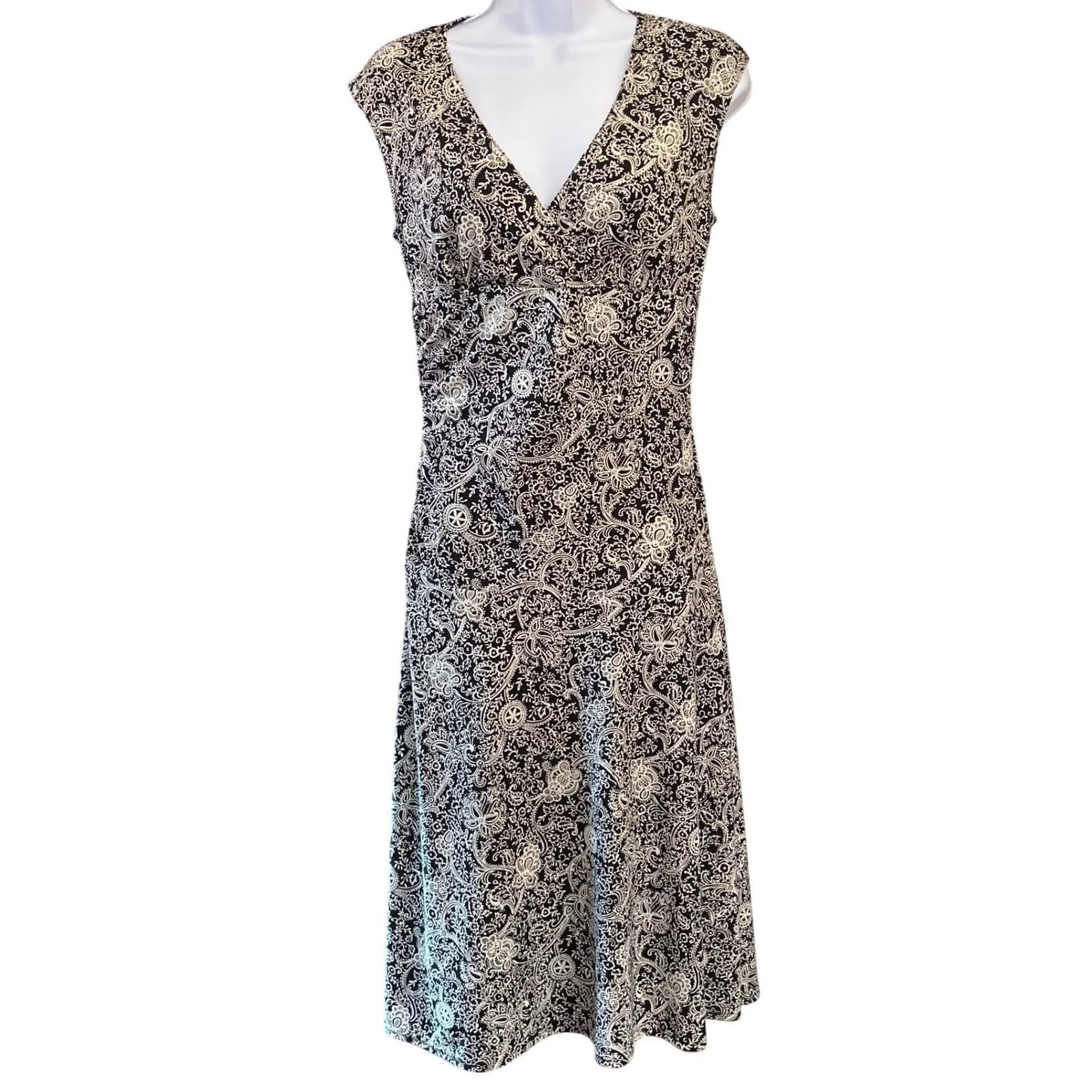 Byer Too! Black & White Paisley V-Neck Sleeveless Midi Dress Career Casual - image 5