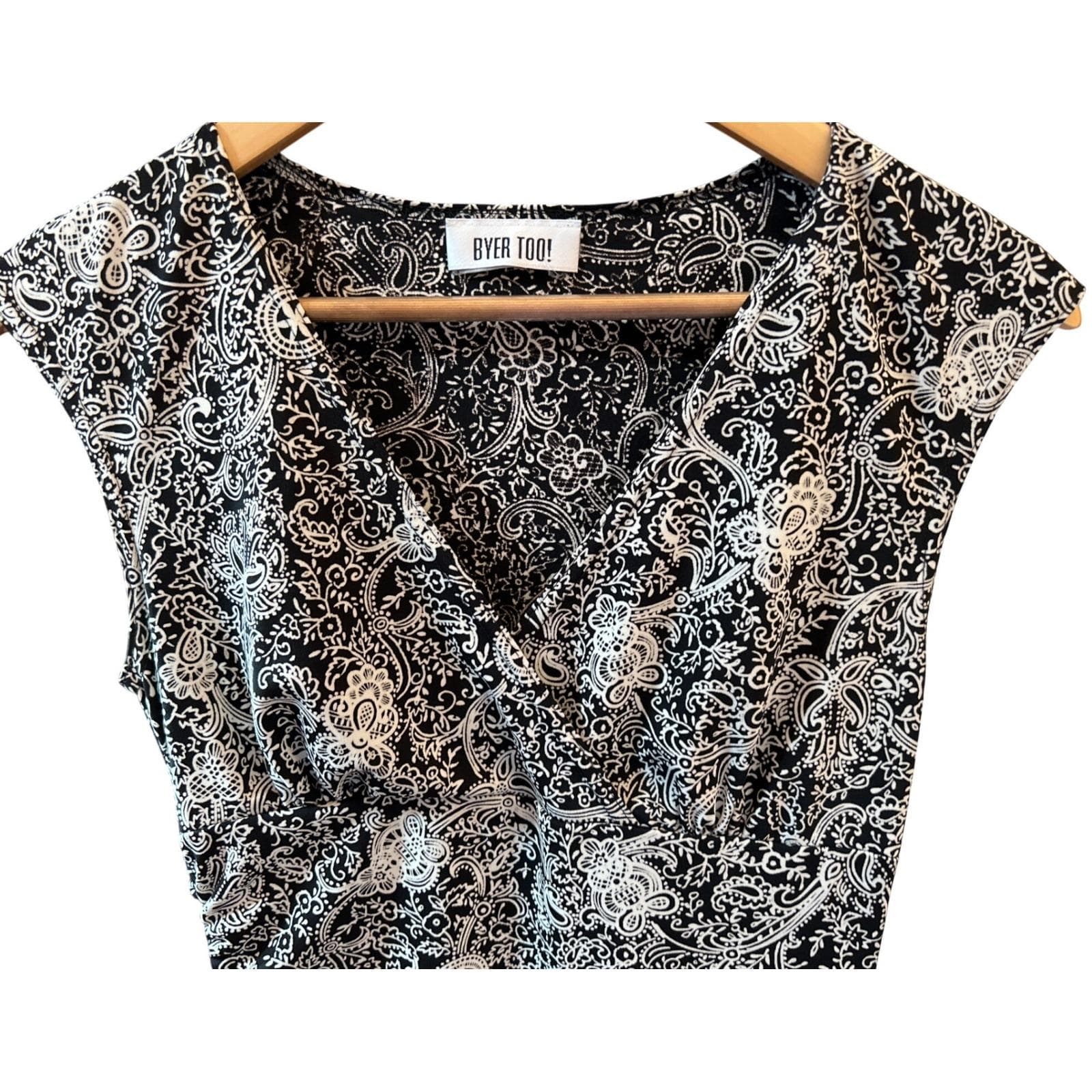 Byer Too! Black & White Paisley V-Neck Sleeveless Midi Dress Career Casual - image 3