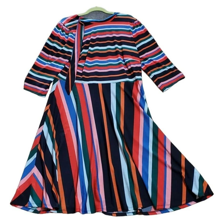 Eloquii Women's Striped Print Fit and Flare A-Line Dress Size 16 Back Bow Stretch Long Sleeve - image 5