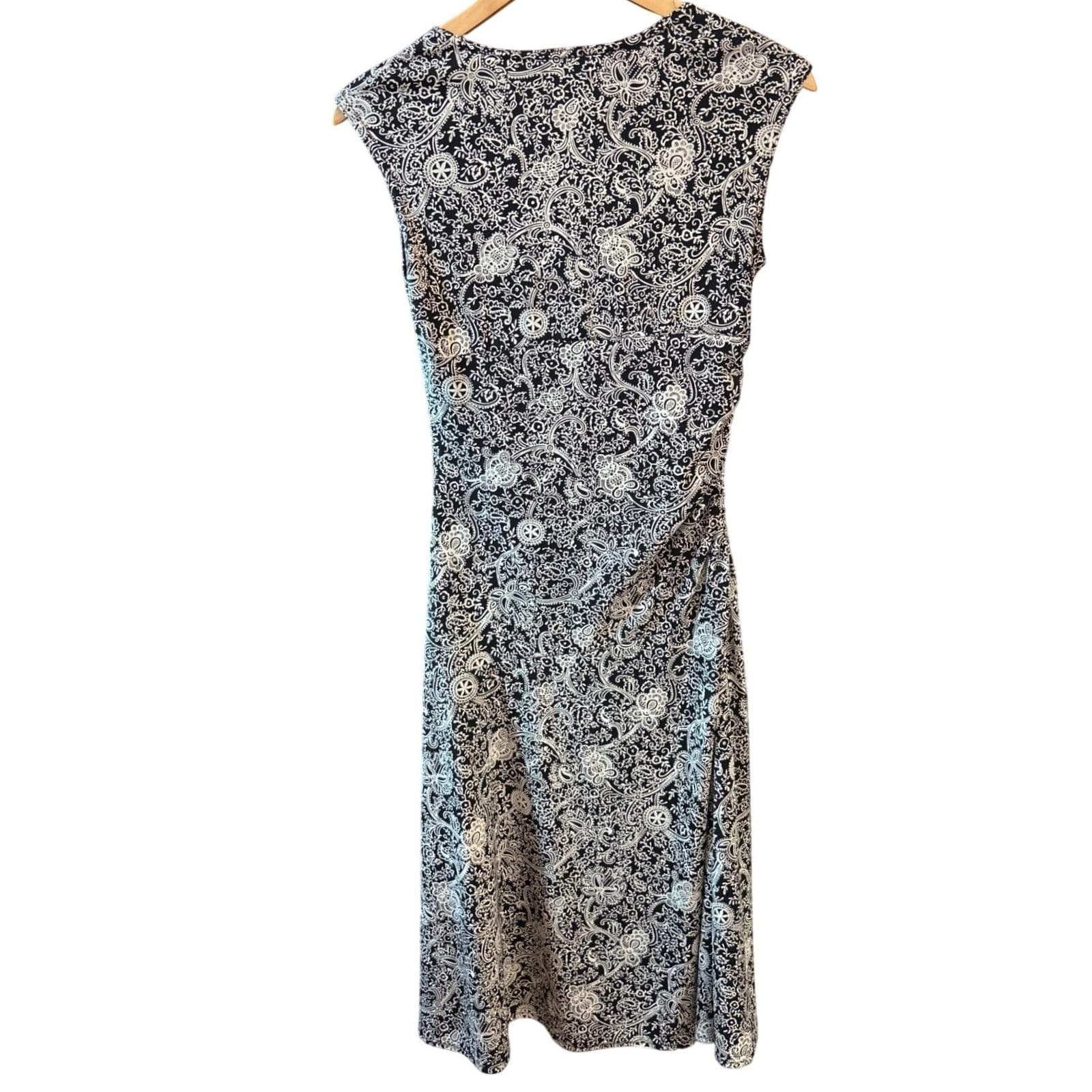Byer Too! Black & White Paisley V-Neck Sleeveless Midi Dress Career Casual - image 4