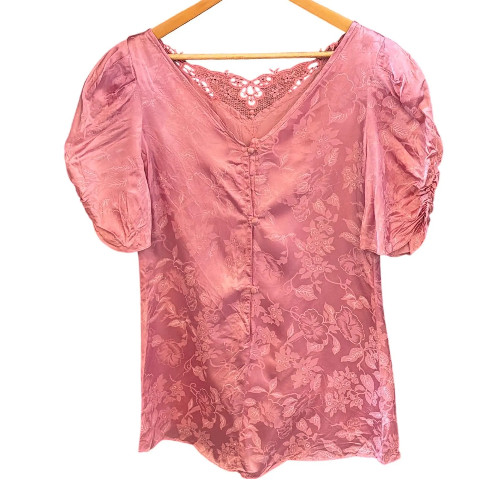 Vintage Pink Floral Jacquard Blouse Coquette Regencycore Romantic Edwardian - image 3