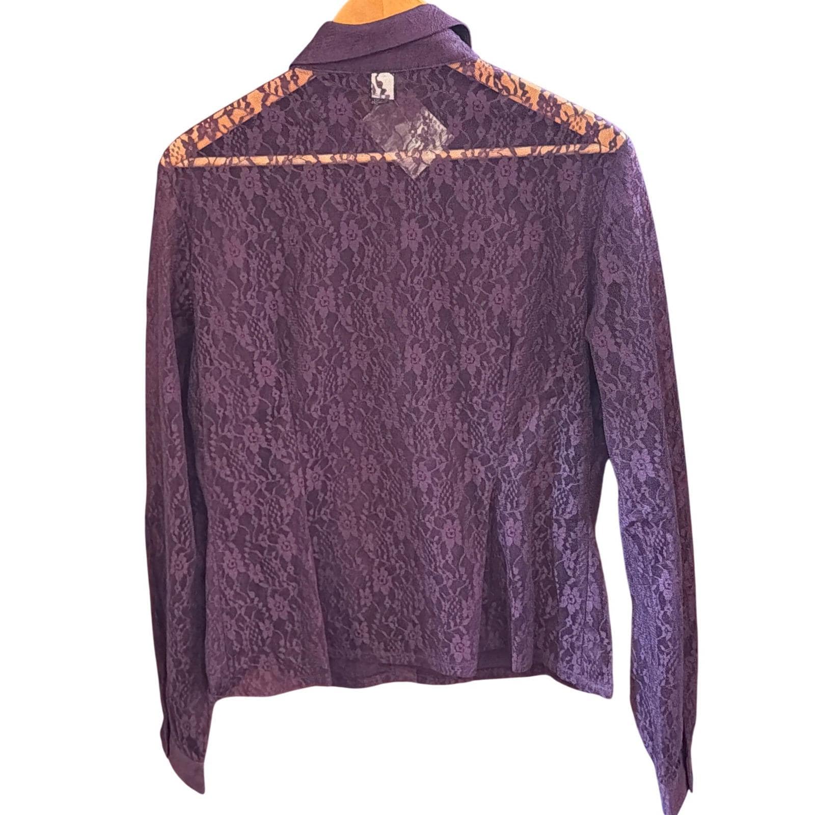 Y2K Moda International Plum Lace Ruffle Blouse Deadstock Whimsigoth Romantic - image 4