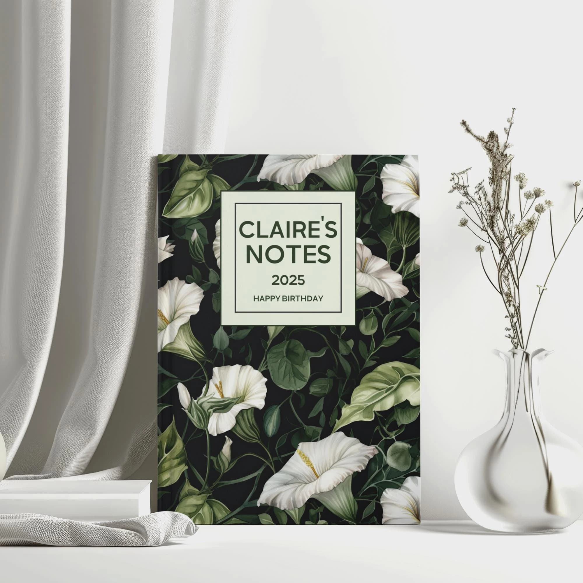 Personalised September Birth Month Flower Notebook, Morning Glory Pattern, Watercolour Flower Journal, Custom Name, Birthday Gift