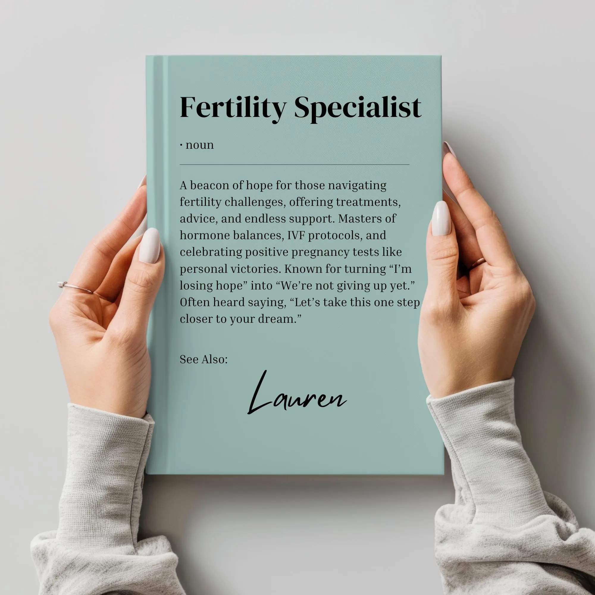 Fertility Specialist  Journal Nurse Appreciation Gifts, New Nurse Gift, Fertility Nurse Student  Graduation, Personalized, Custom Name