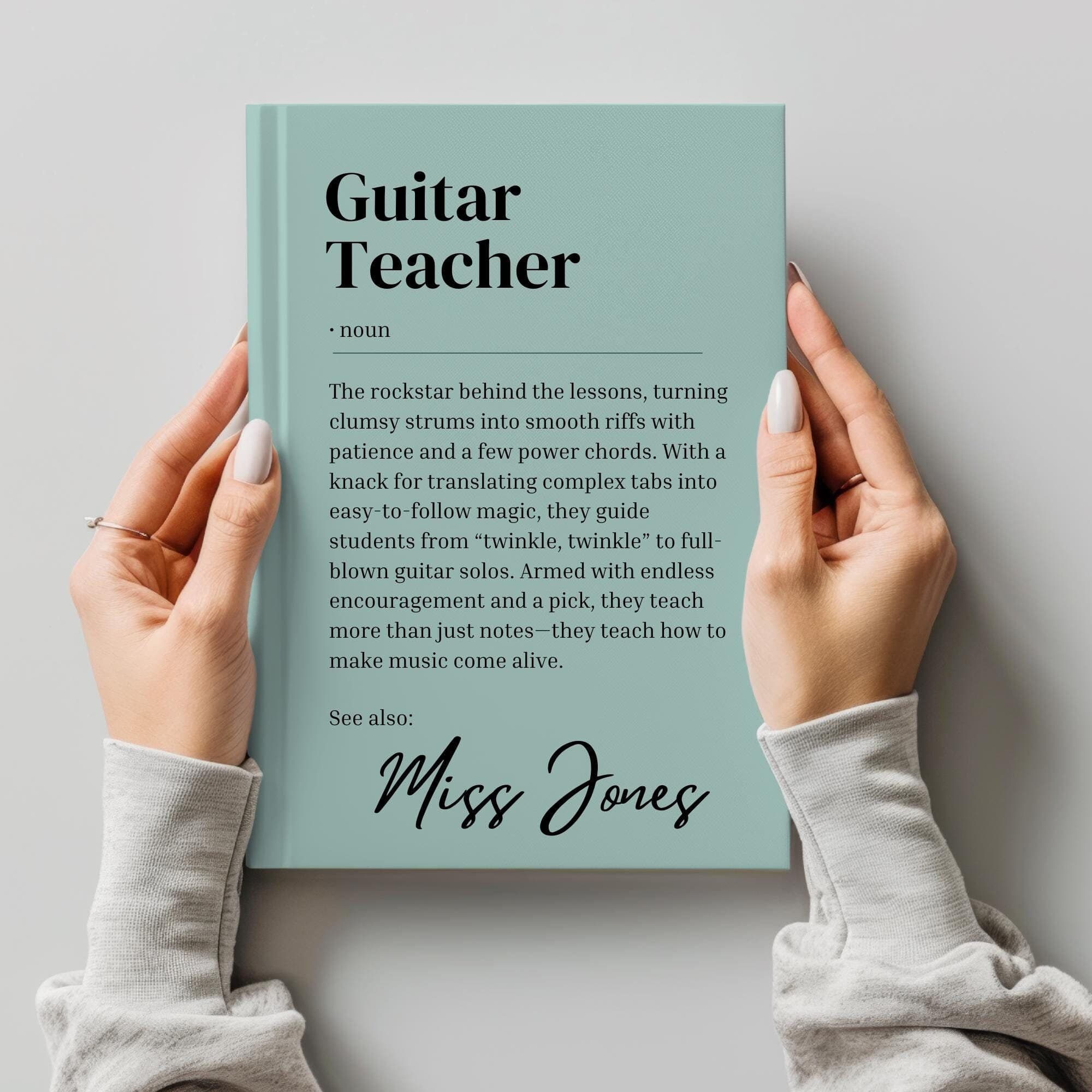 Personalised Guitar Teacher Gift Notebook, Teacher Appreciation Gift, Custom Teacher Name, Definition Journal, Hardback Notebook