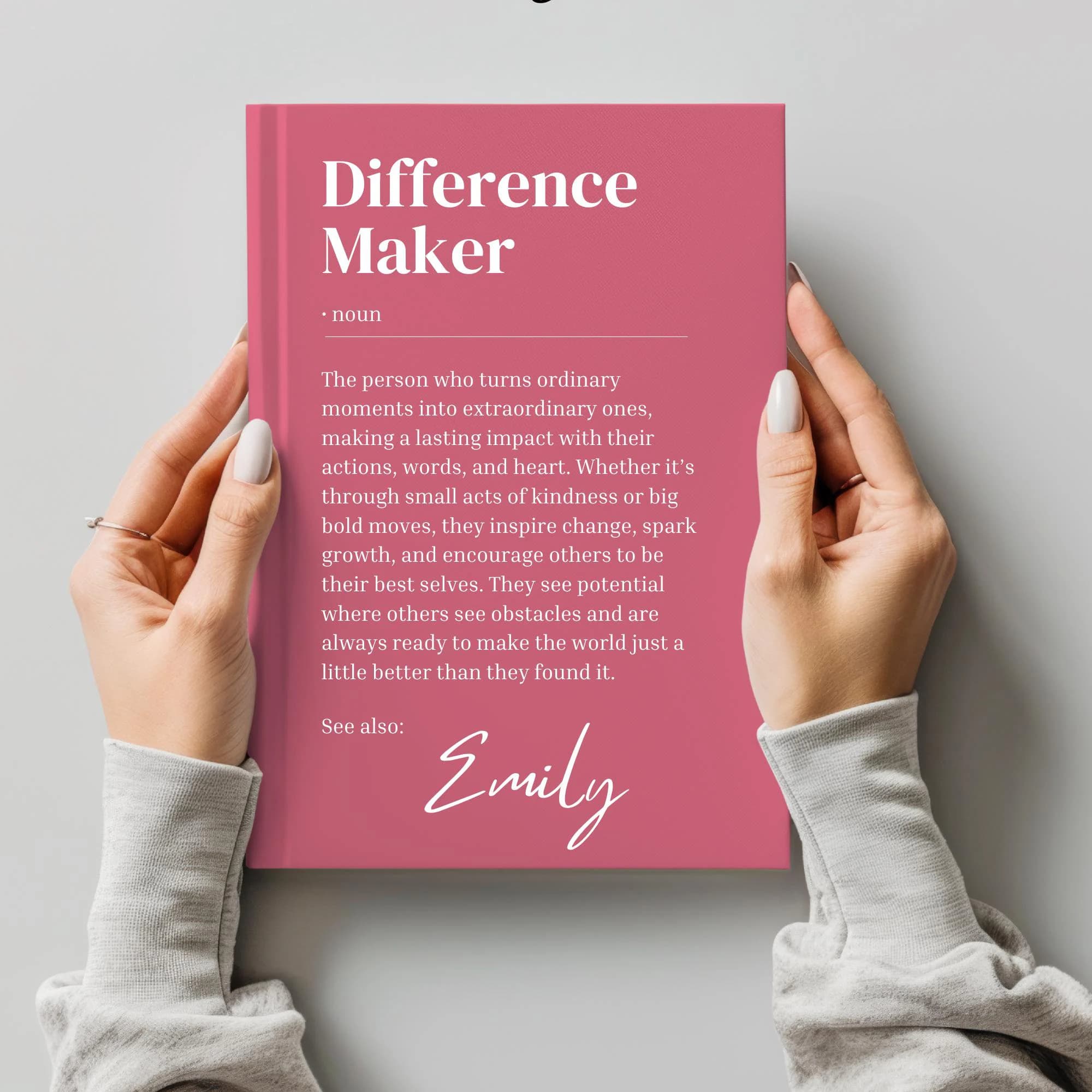 Personalised Difference Maker Journal, Coworker Birthday Gift,  Definition Gift, Mentor, Leader Appreciation, Colleague, Nurse Teacher