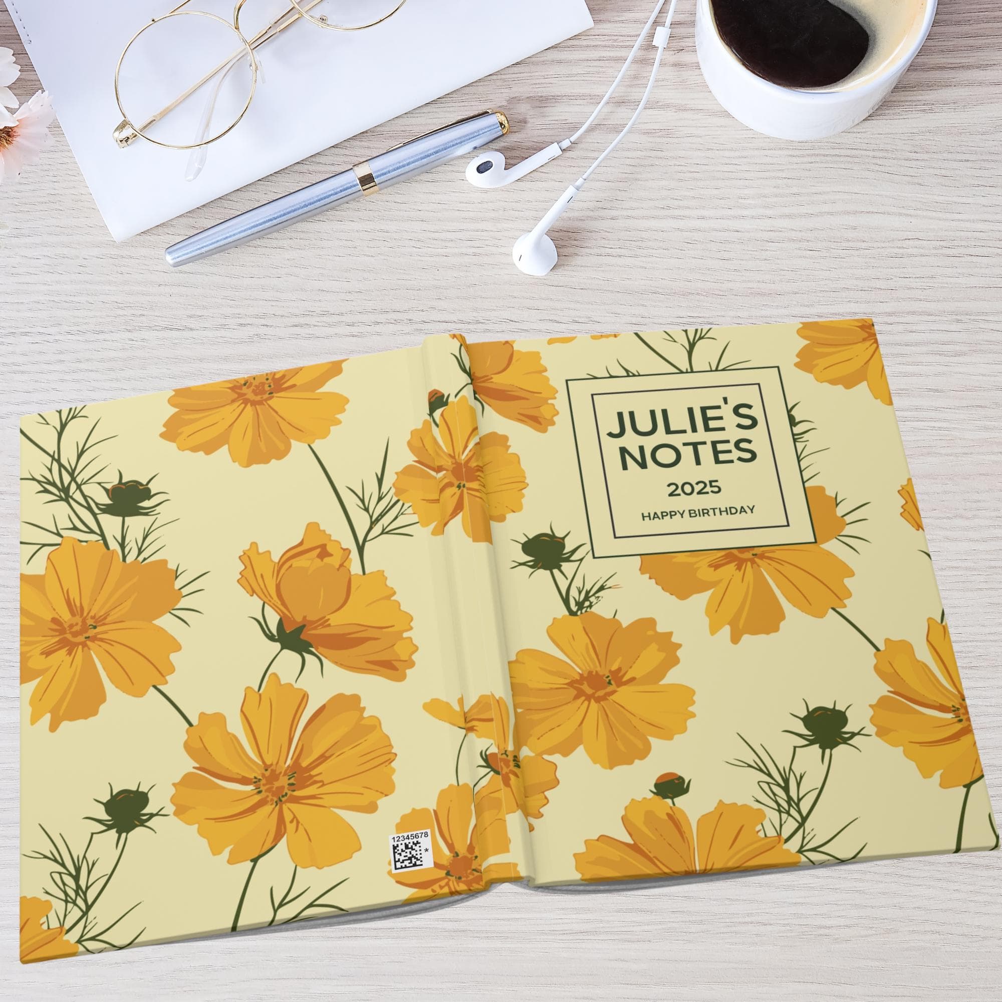 Personalized October Birth Month Flower Notebook, Cosmos Pattern, Watercolor Flower Journal, Custom Name, Birthday Gift - image 4