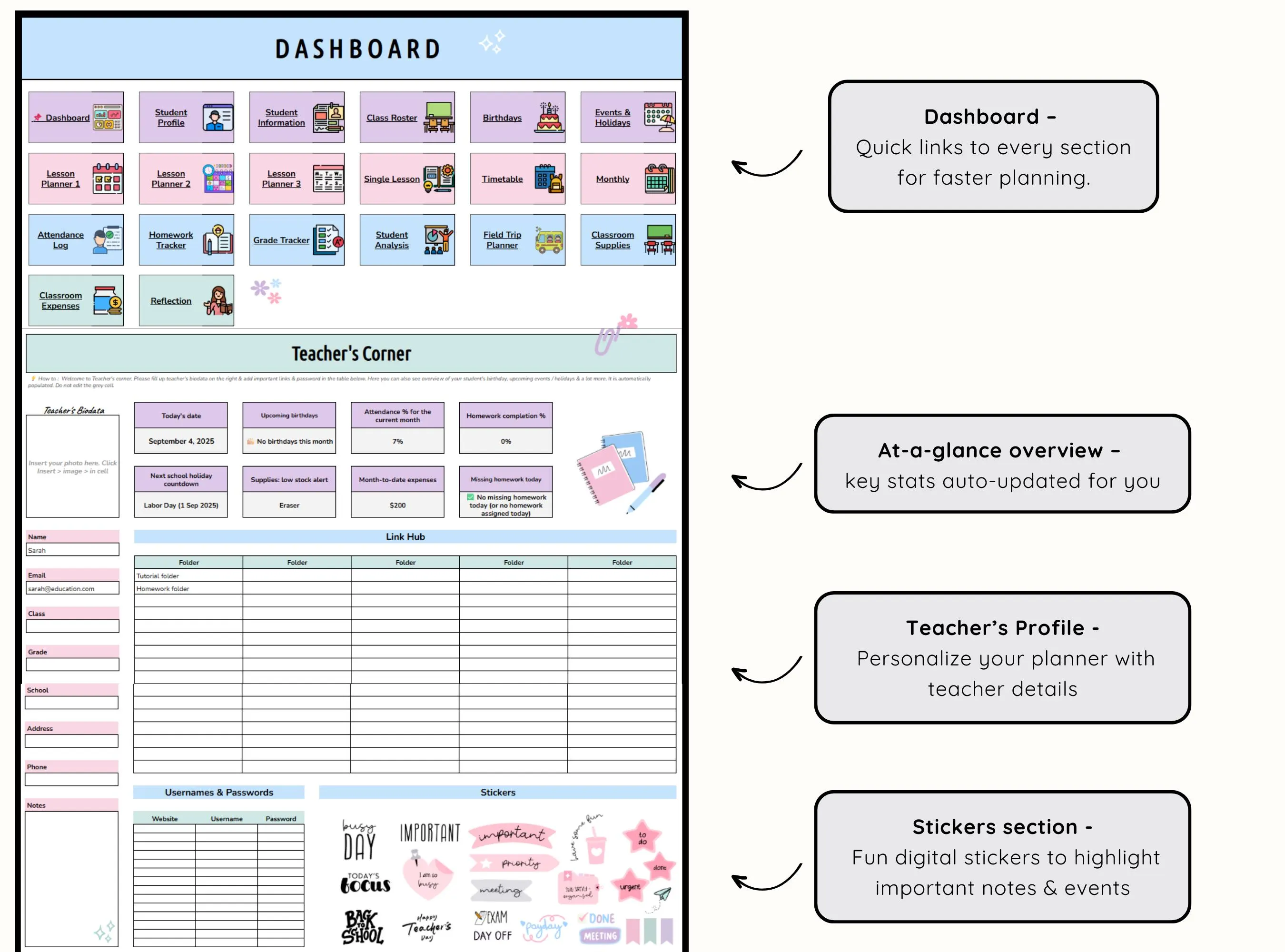Teacher Planner Google Sheets| Teacher Student Planner 2026-2027 Spreadsheet| School Planner| Monthly Planner| Academic Planner| Lesson Plan - image 4