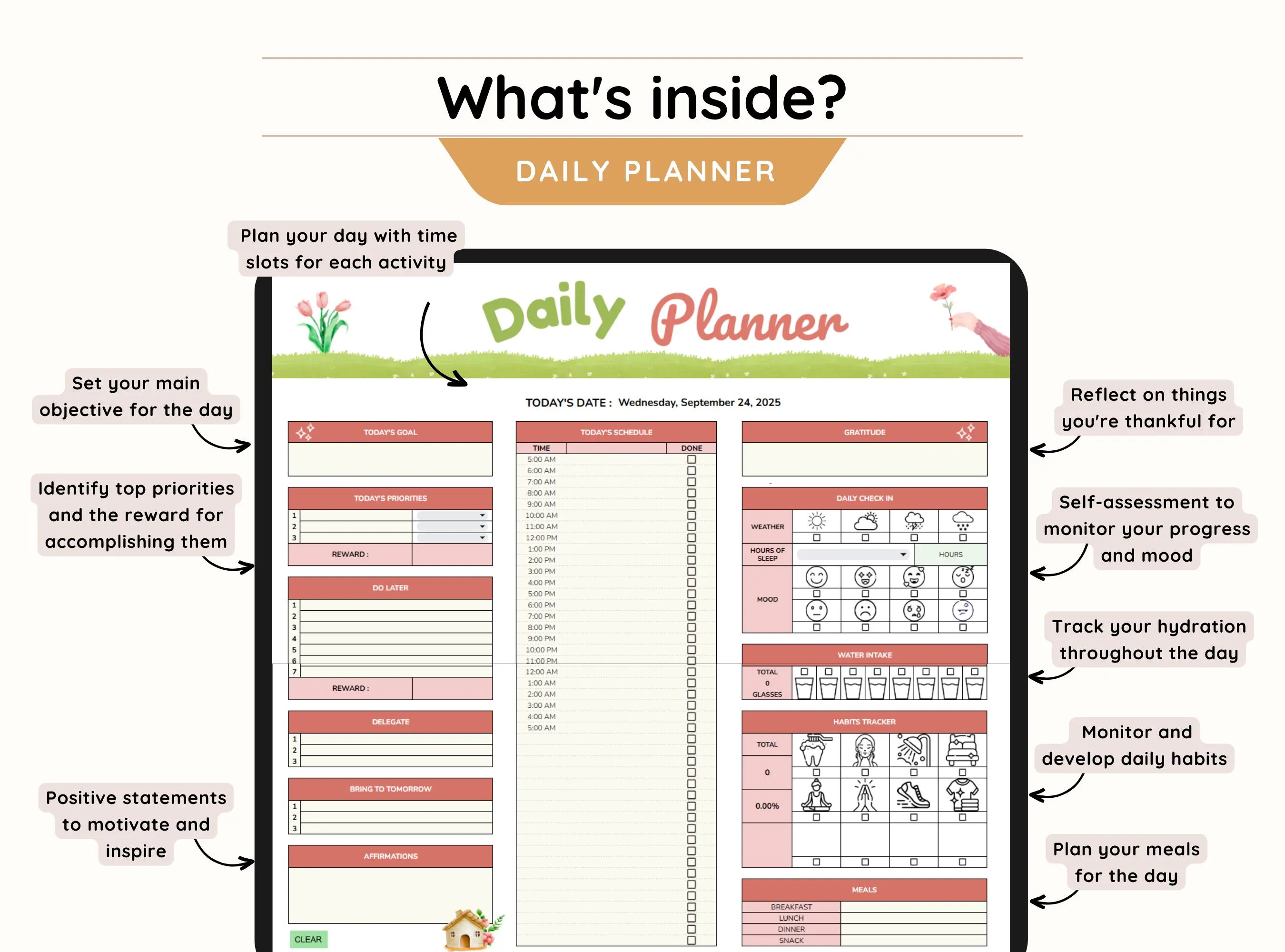 ADHD Minimalistic Daily Planner, Time Blocking Planner, Habit Tracker Spreadsheet, Google Sheet Task Manager, To Do List Spreadsheet - image 4