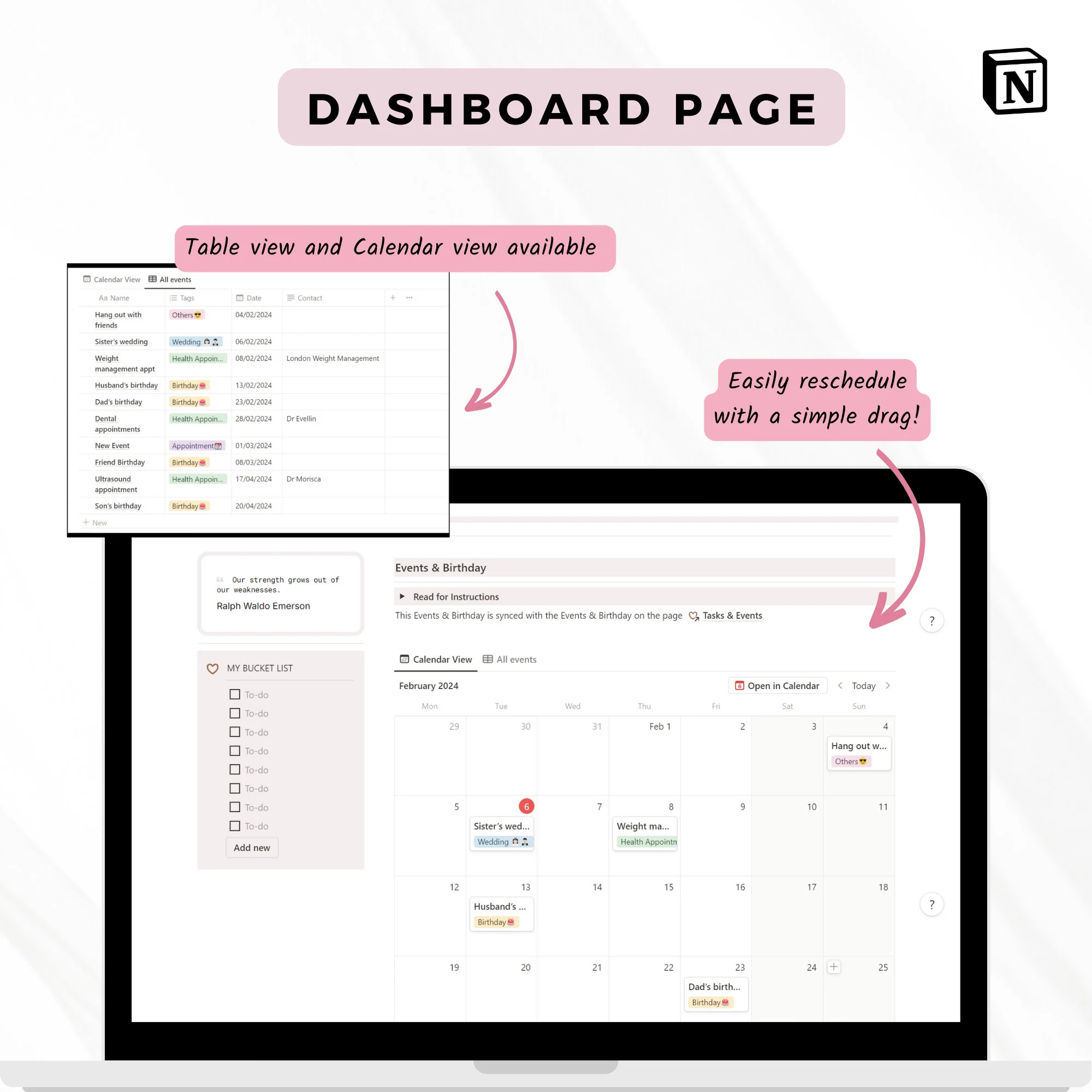 Notion Template Life Planner for ADHD Notion Planner Dashboard Notion Daily Journal Minimalist Planner ADHD Life Planner - image 4