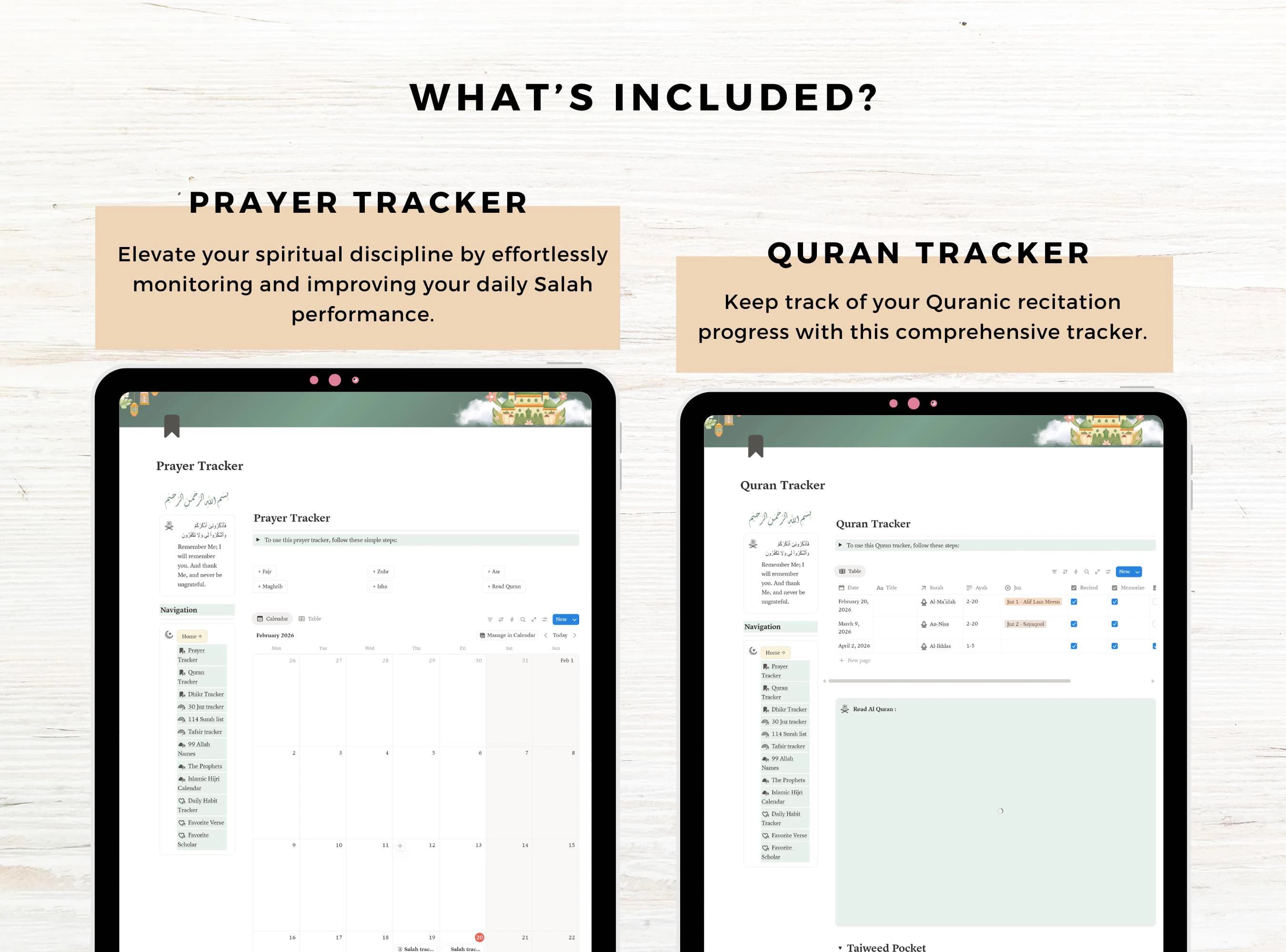 Prayer tracker and Quran Tracker Notion Template