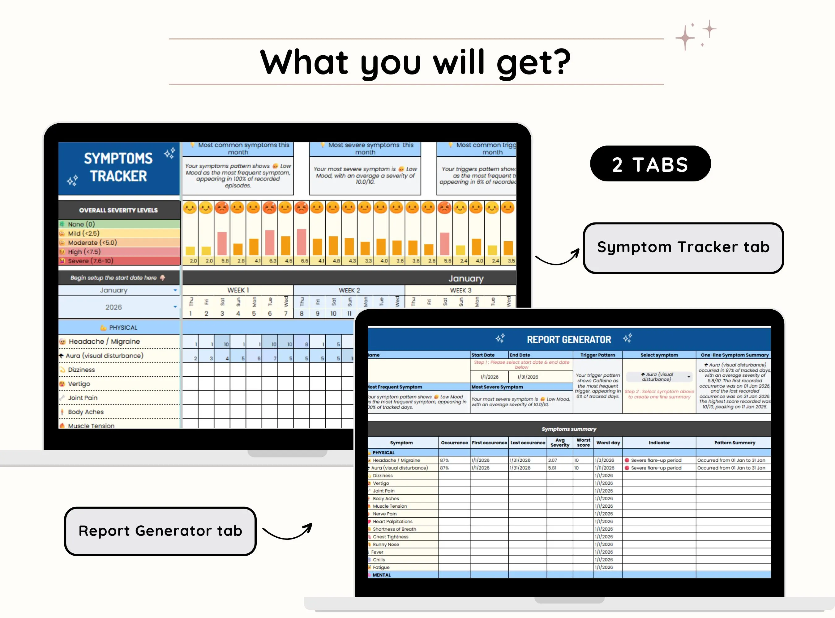 Symptom Tracker Spreadsheet, Medical Tracker Template, Wellness Tracker Google Sheets, Symptom Management, Pain Tracker, Mental Health Log - image 3