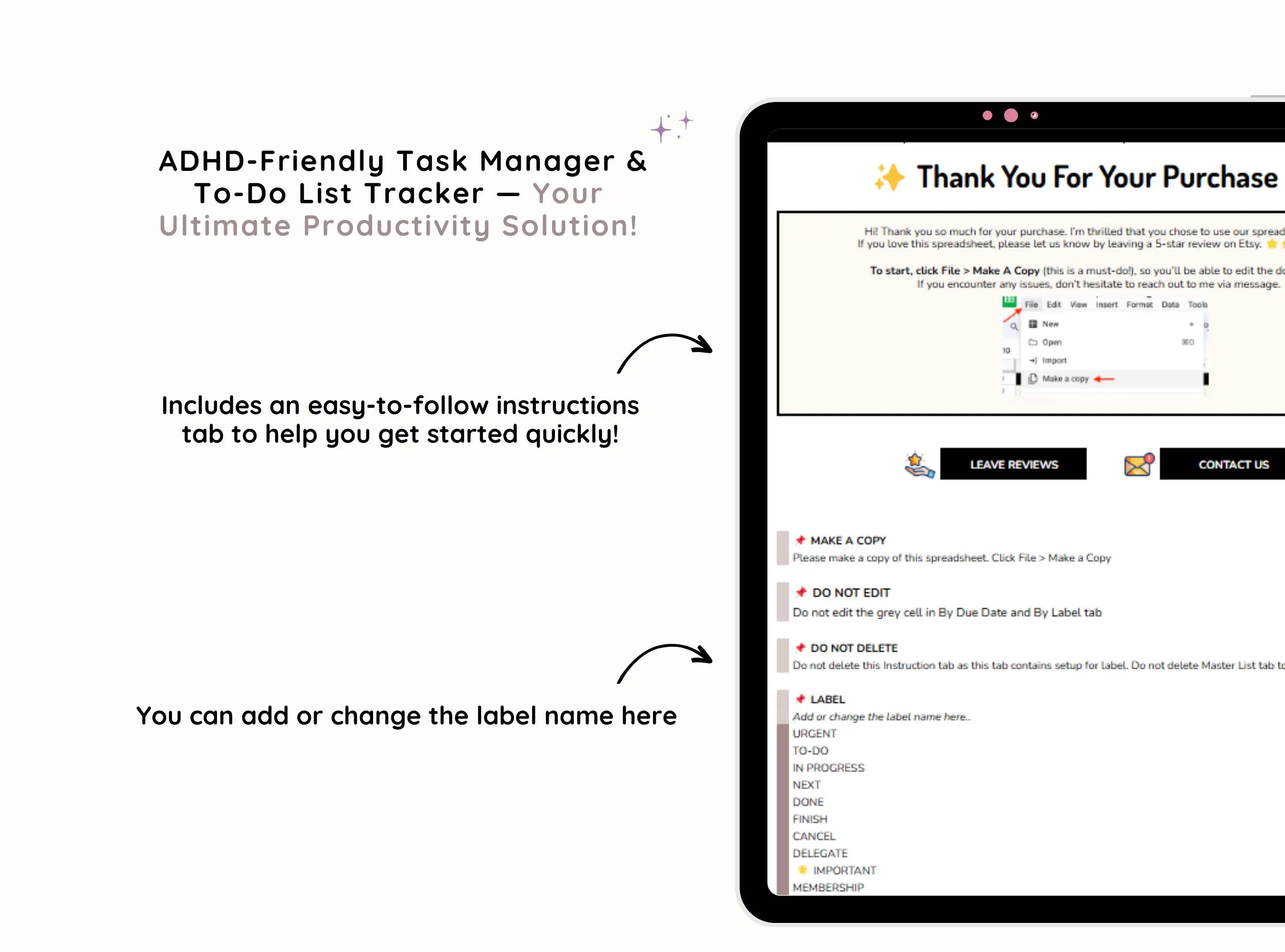 ADHD Task Tracker |To Do List Spreadsheet Template| Task Planner for ADHD Brain| Task Manager Google Sheets Template| Productivity Organizer - image 3