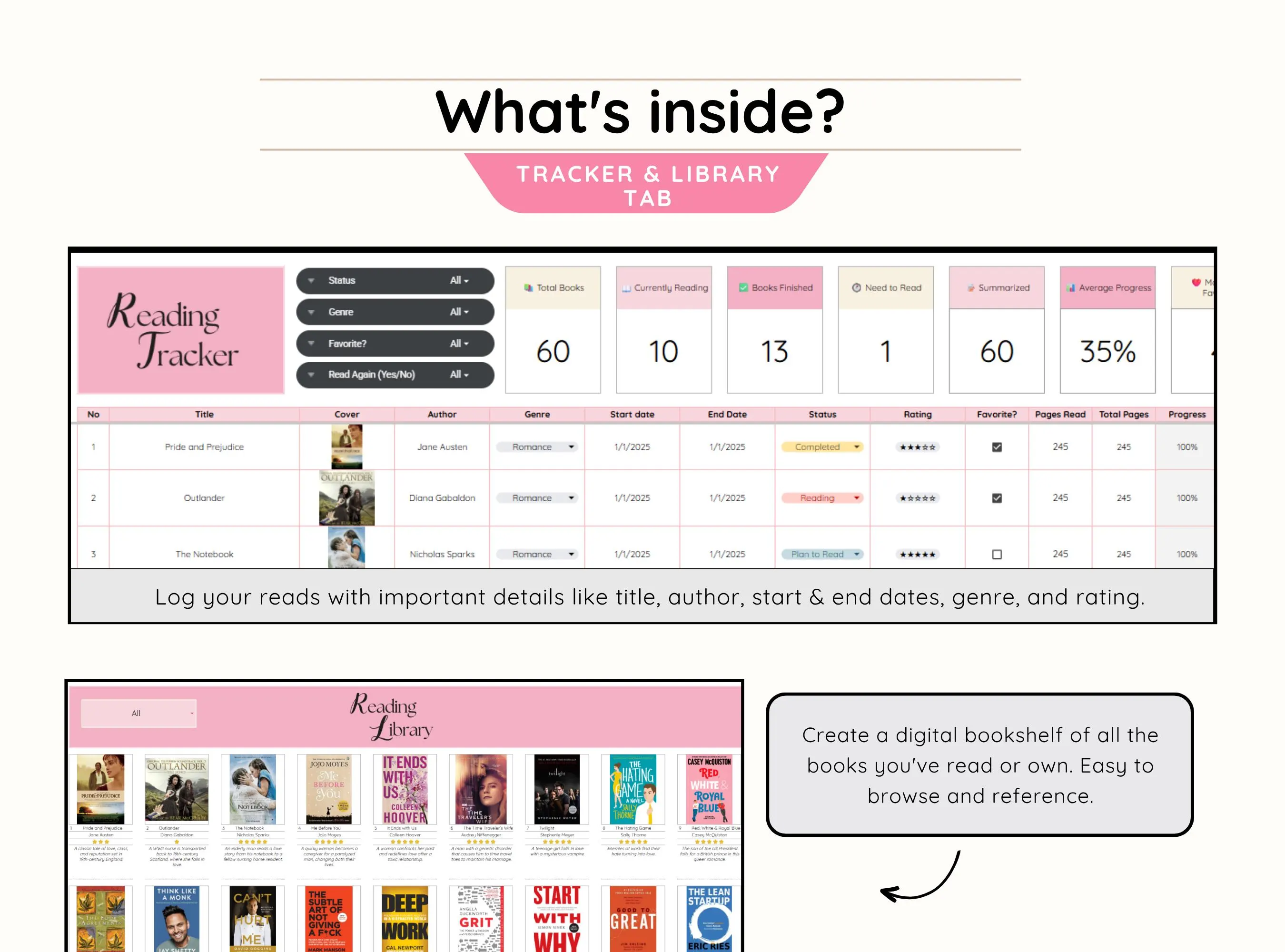 Book Tracker Google Sheets Template| Digital Reading Journal Spreadsheet| Reading Tracker| Reading Log| Digital Bookshelf| Book Journal - image 5
