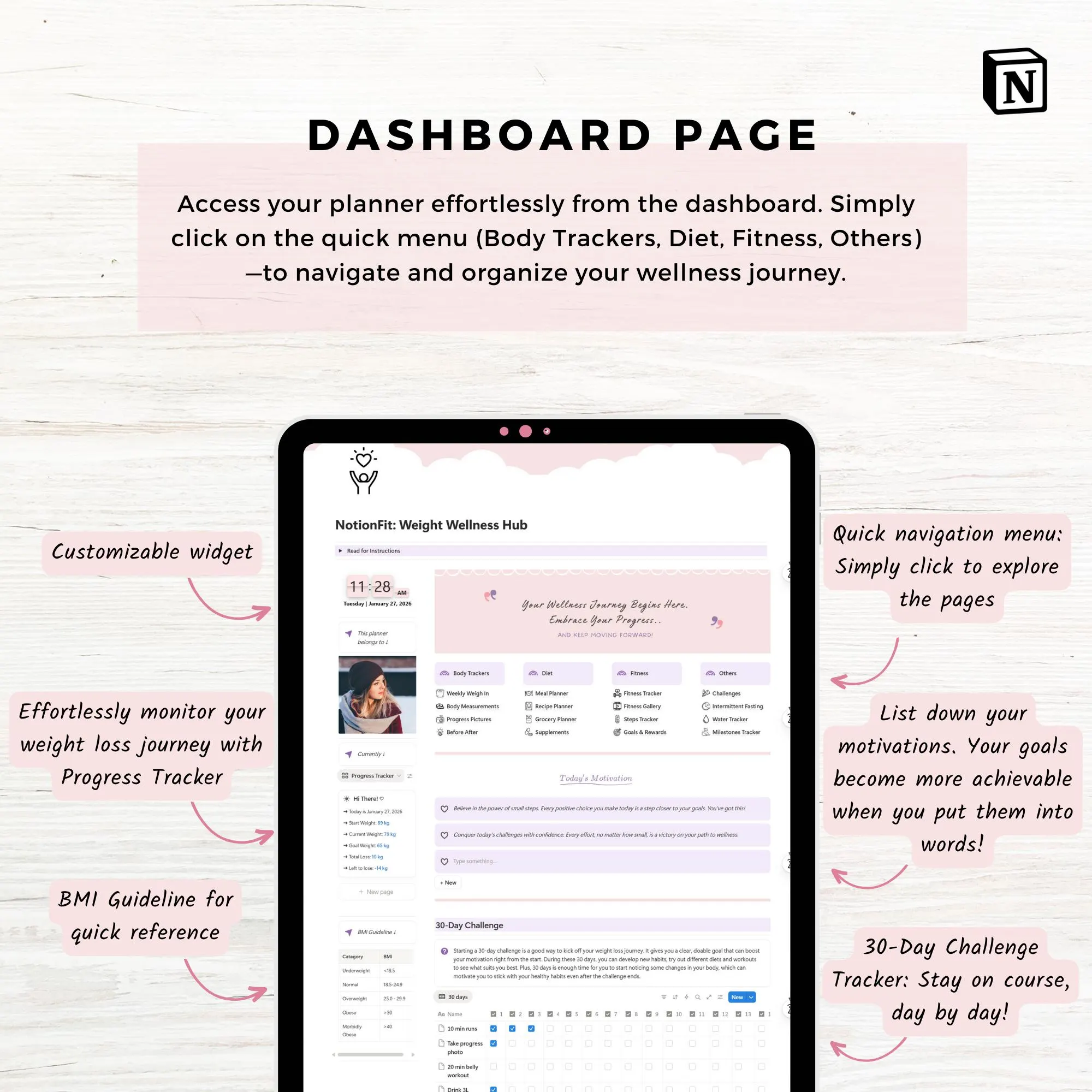 Notion Template, Notion Planner, Weight Loss Tracker, Fitness Notion Planner, Wellness Planner, Meal Planner, Diet Tracker, Fitness Tracker - image 4
