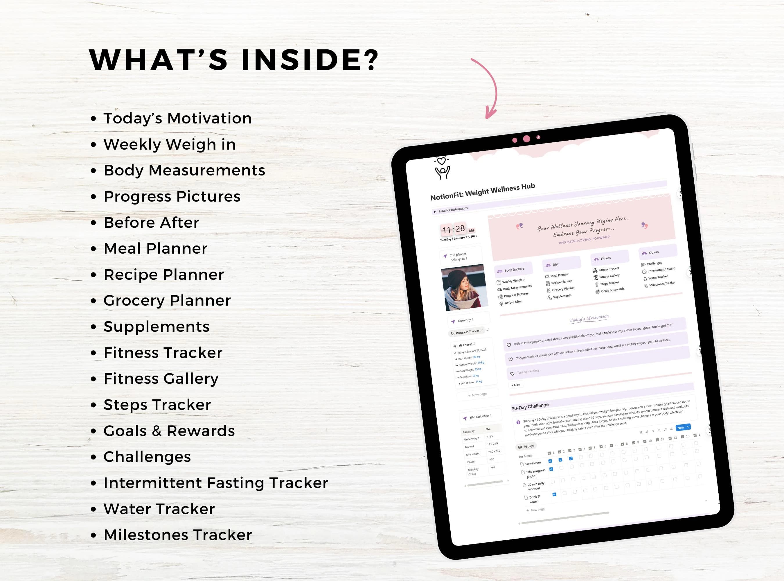 Notion Template, Notion Planner, Weight Loss Tracker, Fitness Notion Planner, Wellness Planner, Meal Planner, Diet Tracker, Fitness Tracker - image 3