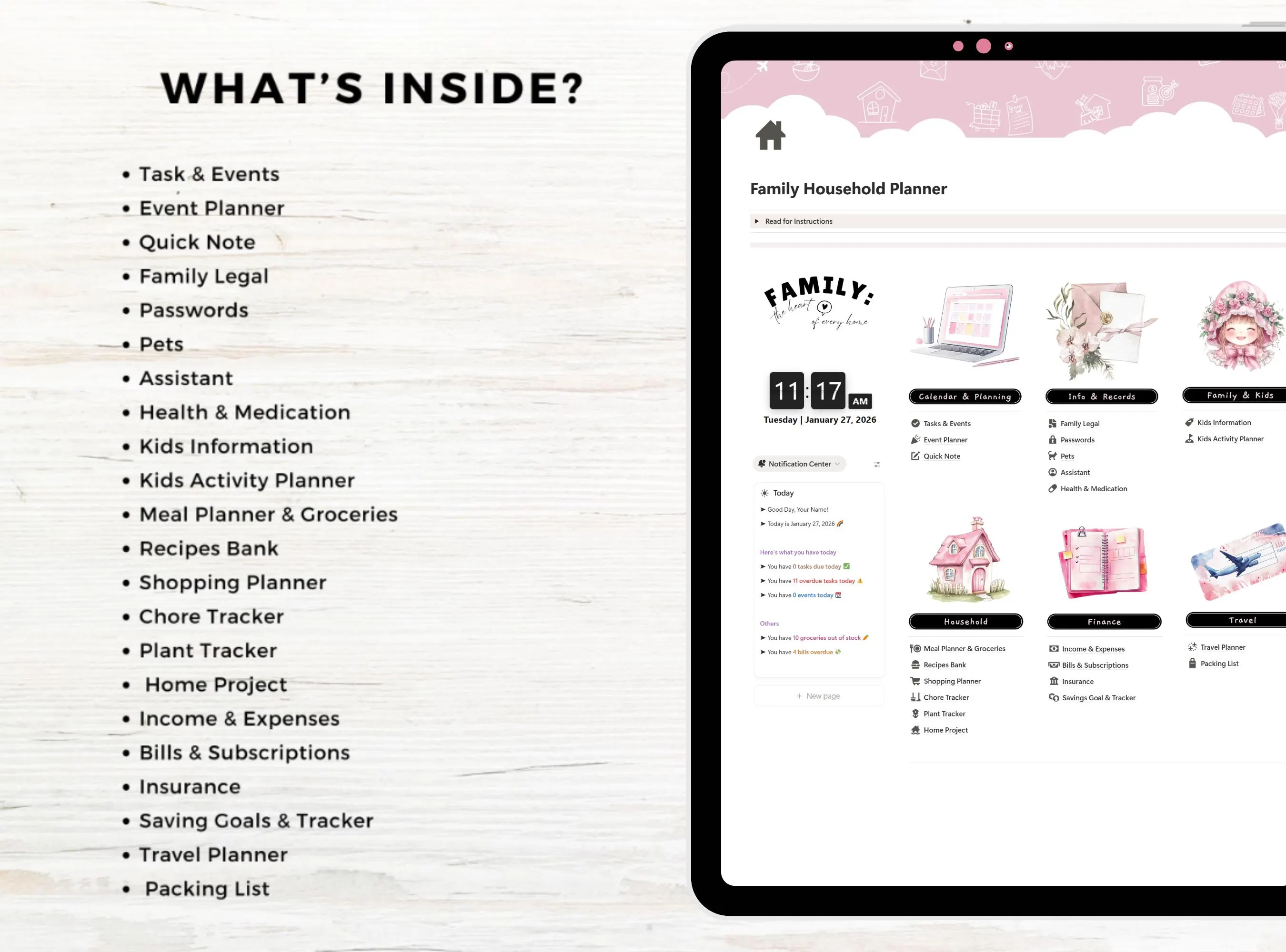 Notion Template Family Household Planner| Home Management Notion Planner| Family Planner Notion Dashboard| Home Organizer| Meal Planner - image 3