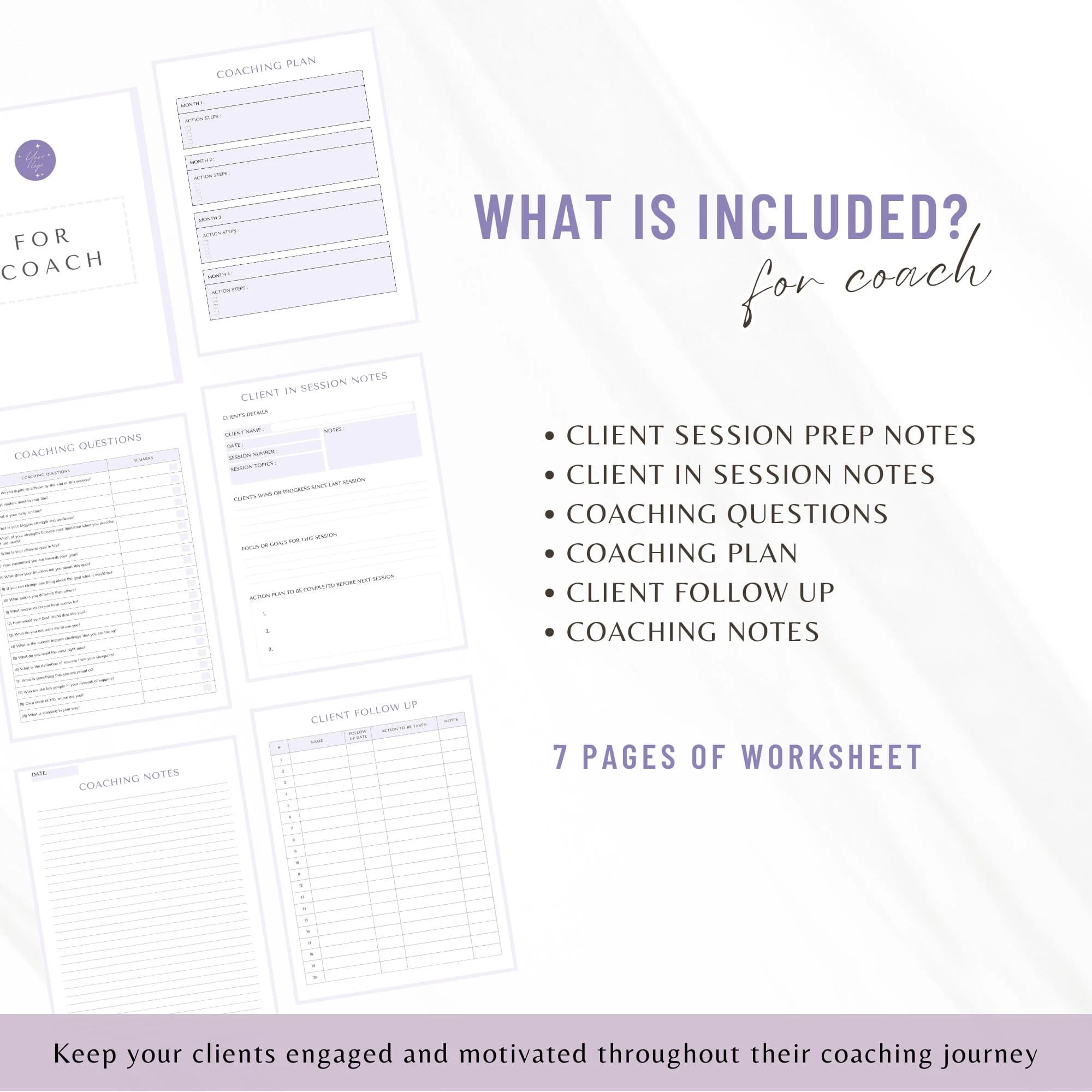 Coaching Session Worksheets Coaching Worksheet Canva Templates for Coach Toolkit Client Session Coaching Tools purple version - image 3