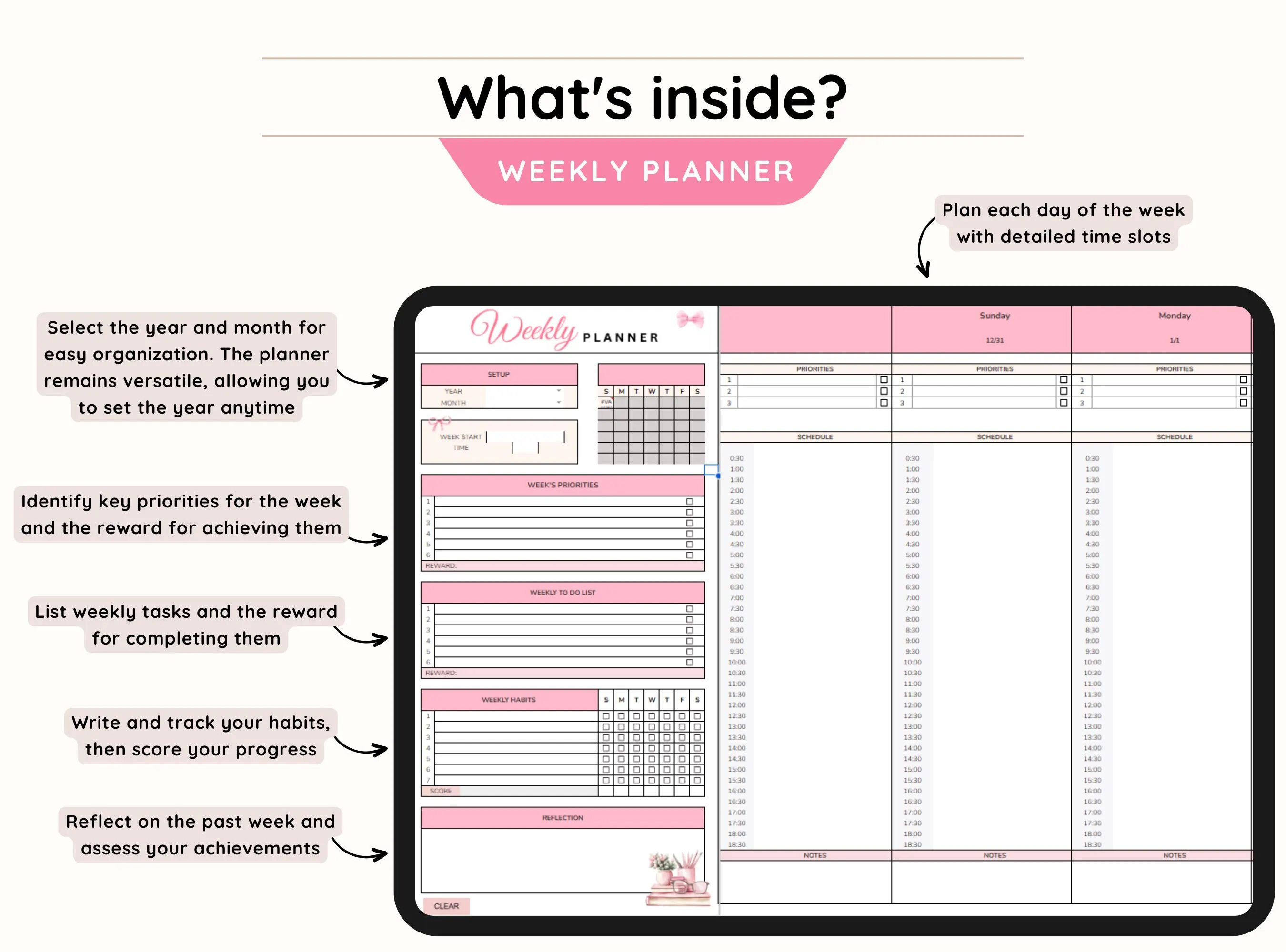 That Girl Daily Planner Google Sheets Template| Weekly Planner| Monthly Calendar| Productivity Planner| Task Tracker| To Do List Spreadsheet - image 5