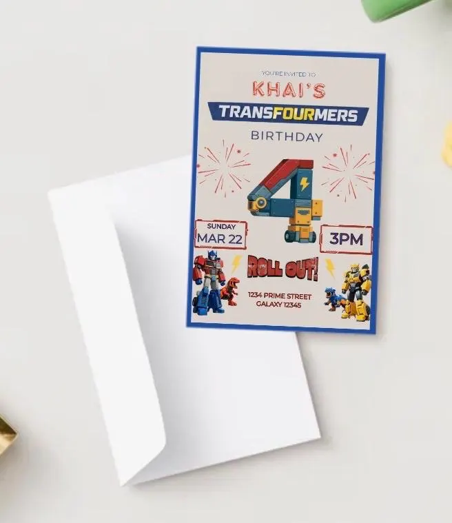 TransFOURmers 4th Birthday Invitation | Robot Transformer Party Invite (Digital Download) - image 2