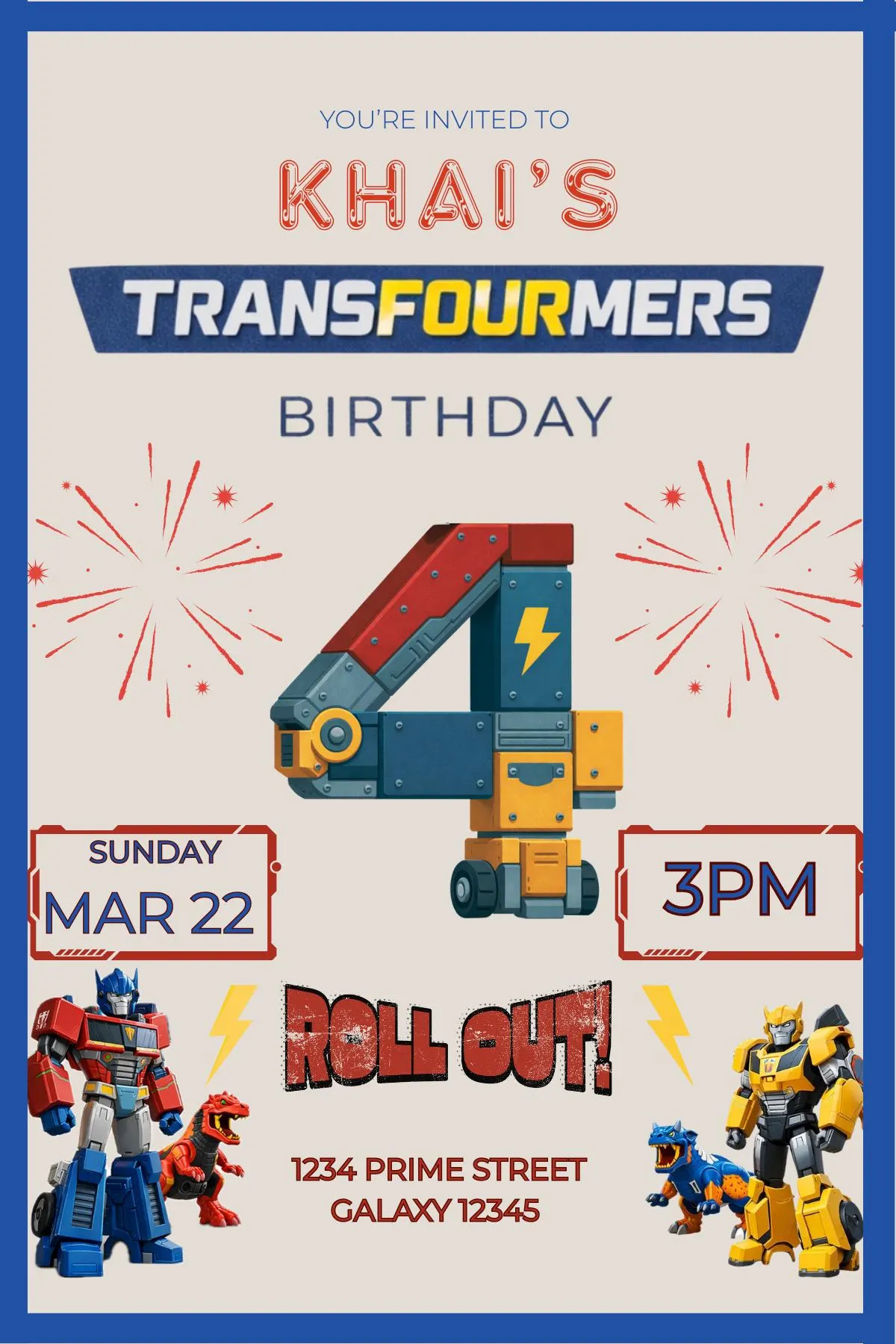 TransFOURmers 4th Birthday Invitation | Robot Transformer Party Invite (Digital Download)