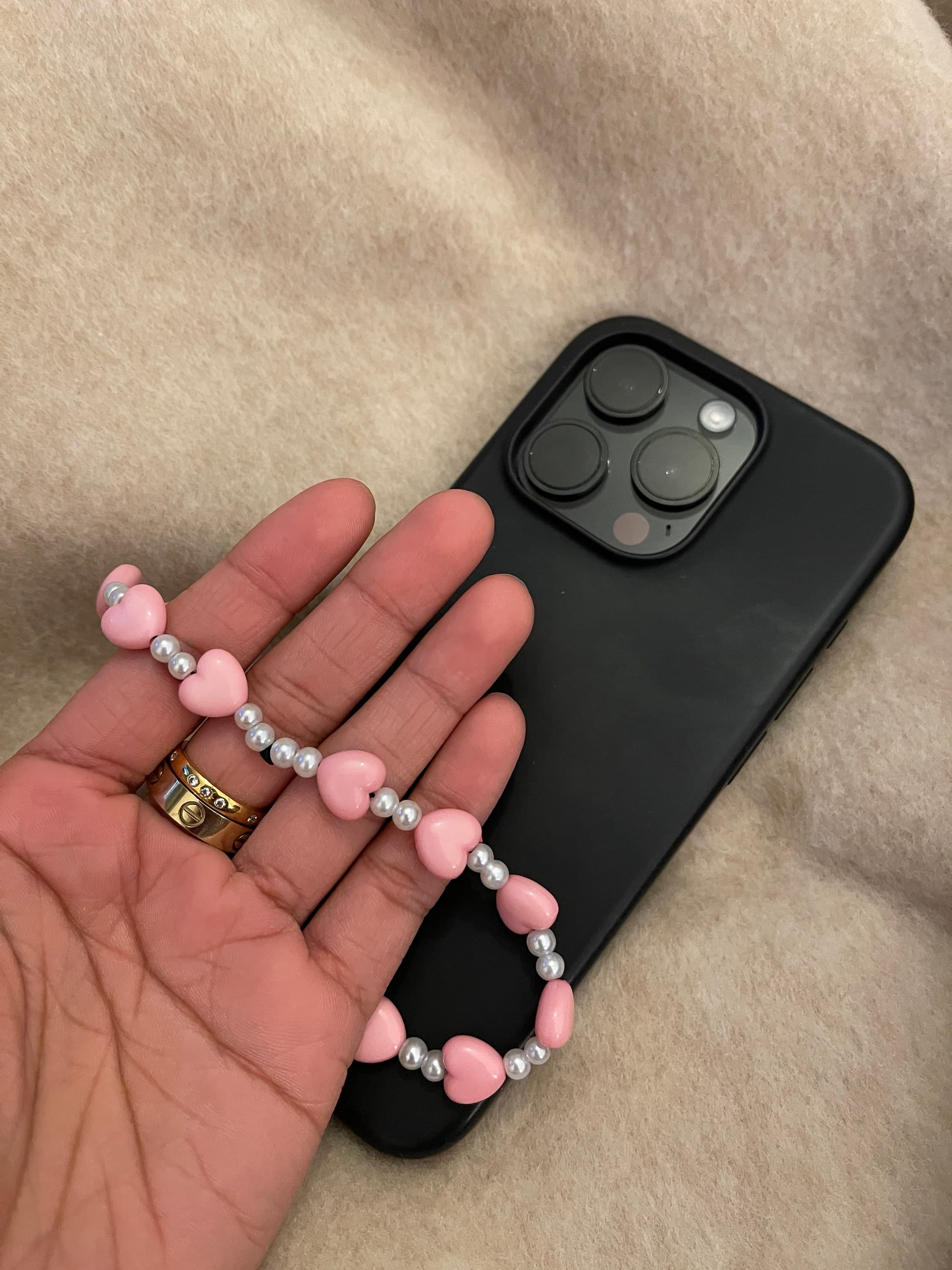 Pink Heart Beaded Phone Strap - image 3