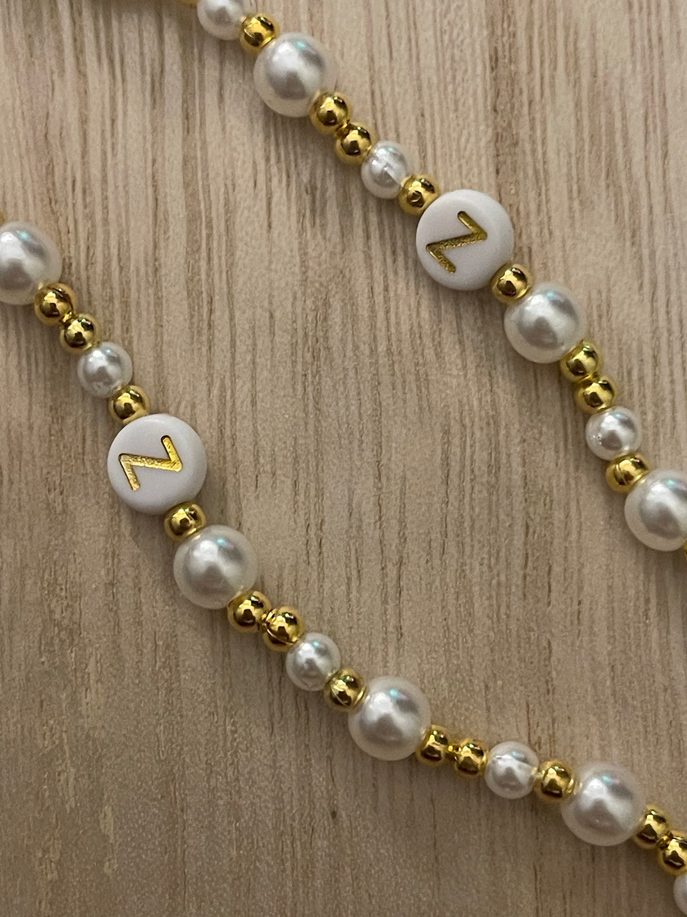 Personalised Initials Pearl Gold Beaded Phone Strap - image 3