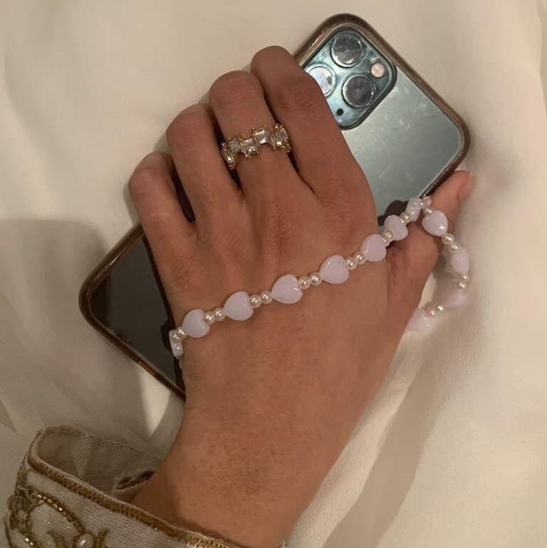 Pearl Heart Beaded Phone Strap