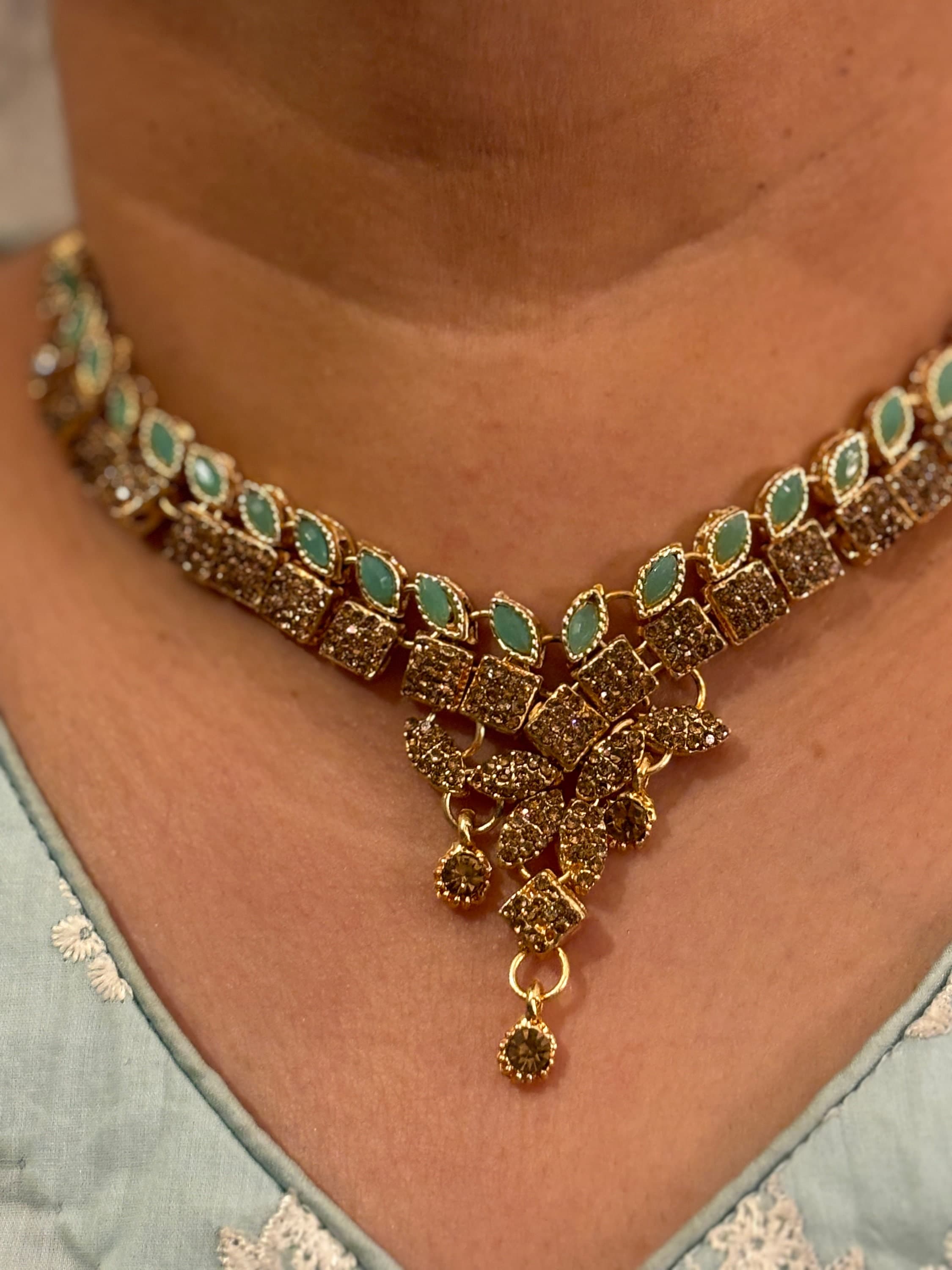 Mint Blue Green Necklace and Earrings and Tikka Set/Pakistani Jewellery Set/Y2K/Indian Jewellery - image 4