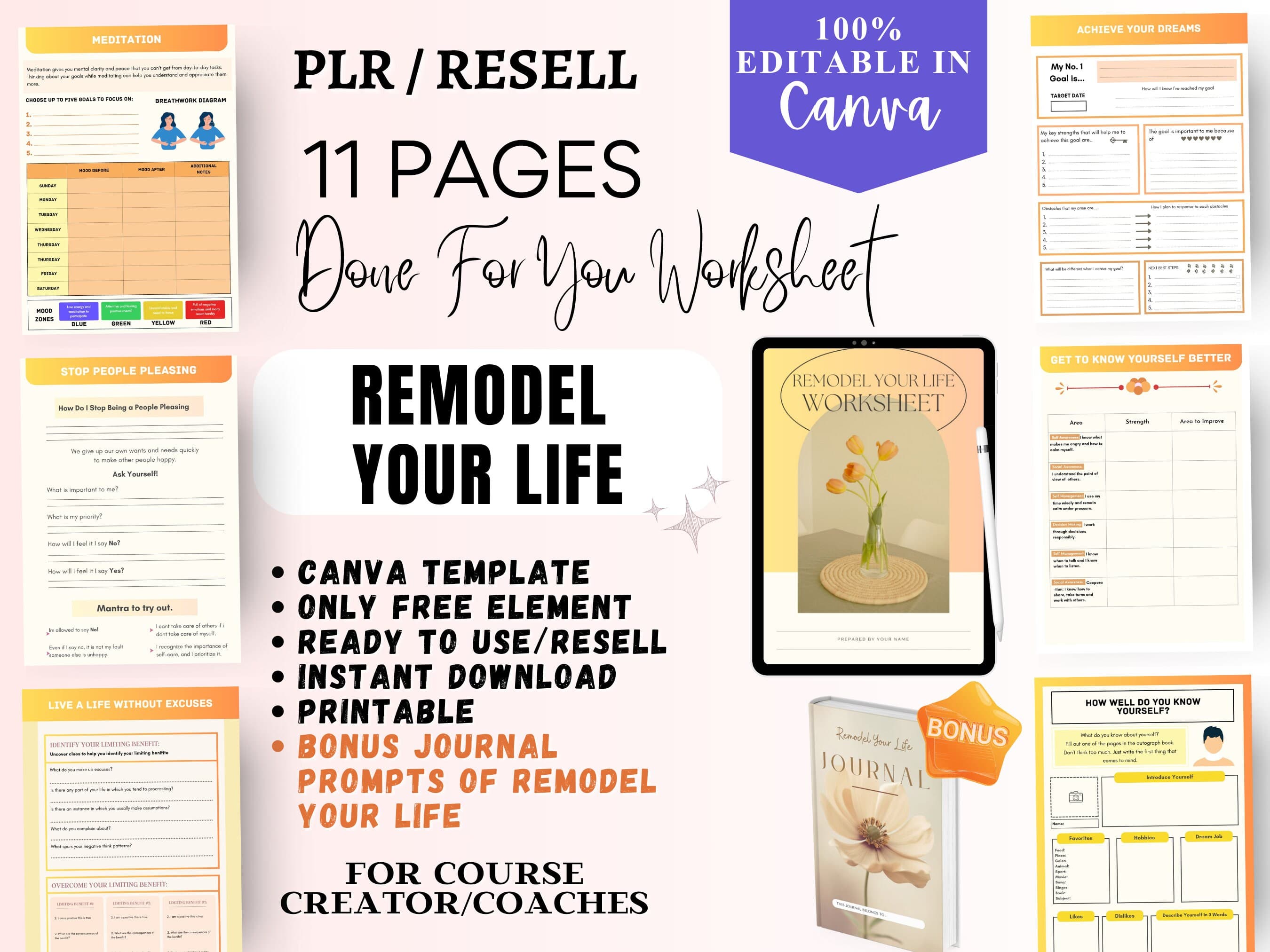 Life Coaching Worksheet Canva Template: Brandable Goal Setting (Digital Download)