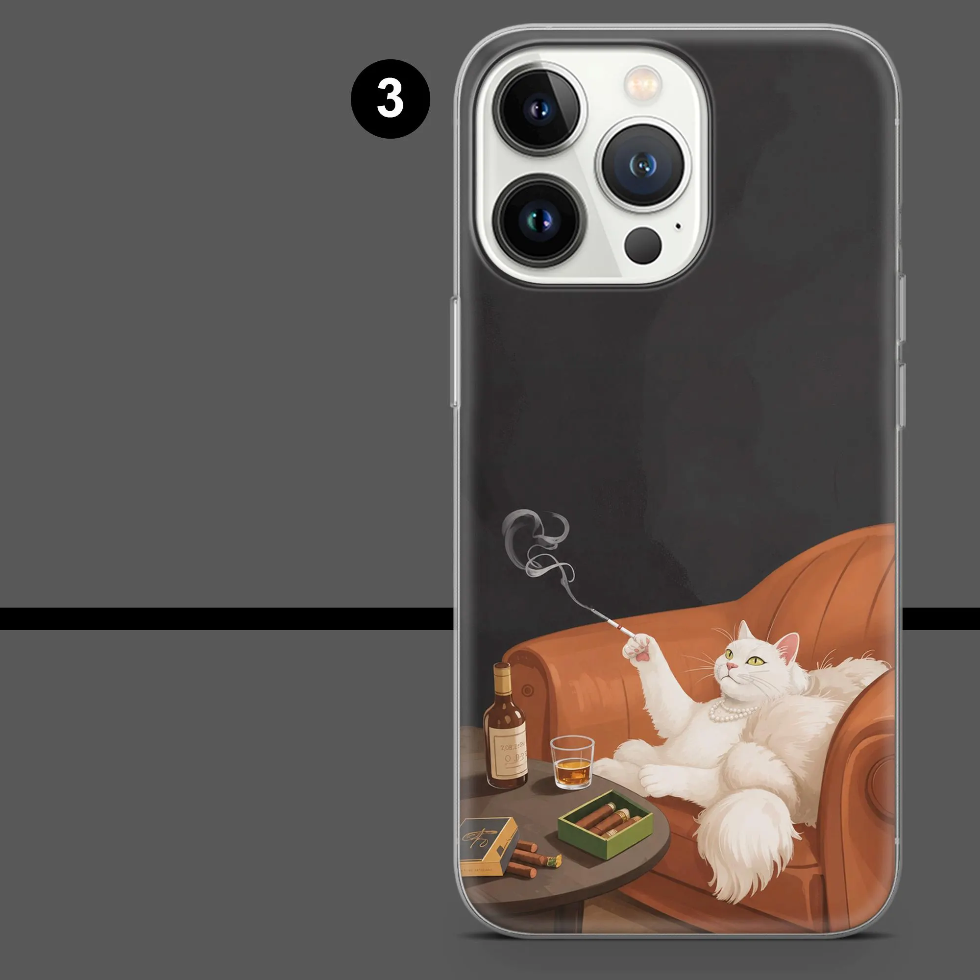 White Cat Phone Case Old Money Smoking Cat Painting for iPhone 18Pro, 17, 16, 15, 14, 13, Samsung S26, S25, S24, S23,A17,A57,A37 Pixel 11,10 - image 5