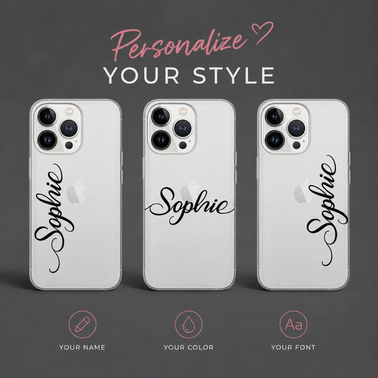 Personalized Name Phone Case Custom Name Cover for iPhone 18Pro, 17, 16, 15, 14, 13, Samsung S26, S25, S24, S23, A17, A57, A37 Pixel 11, 10