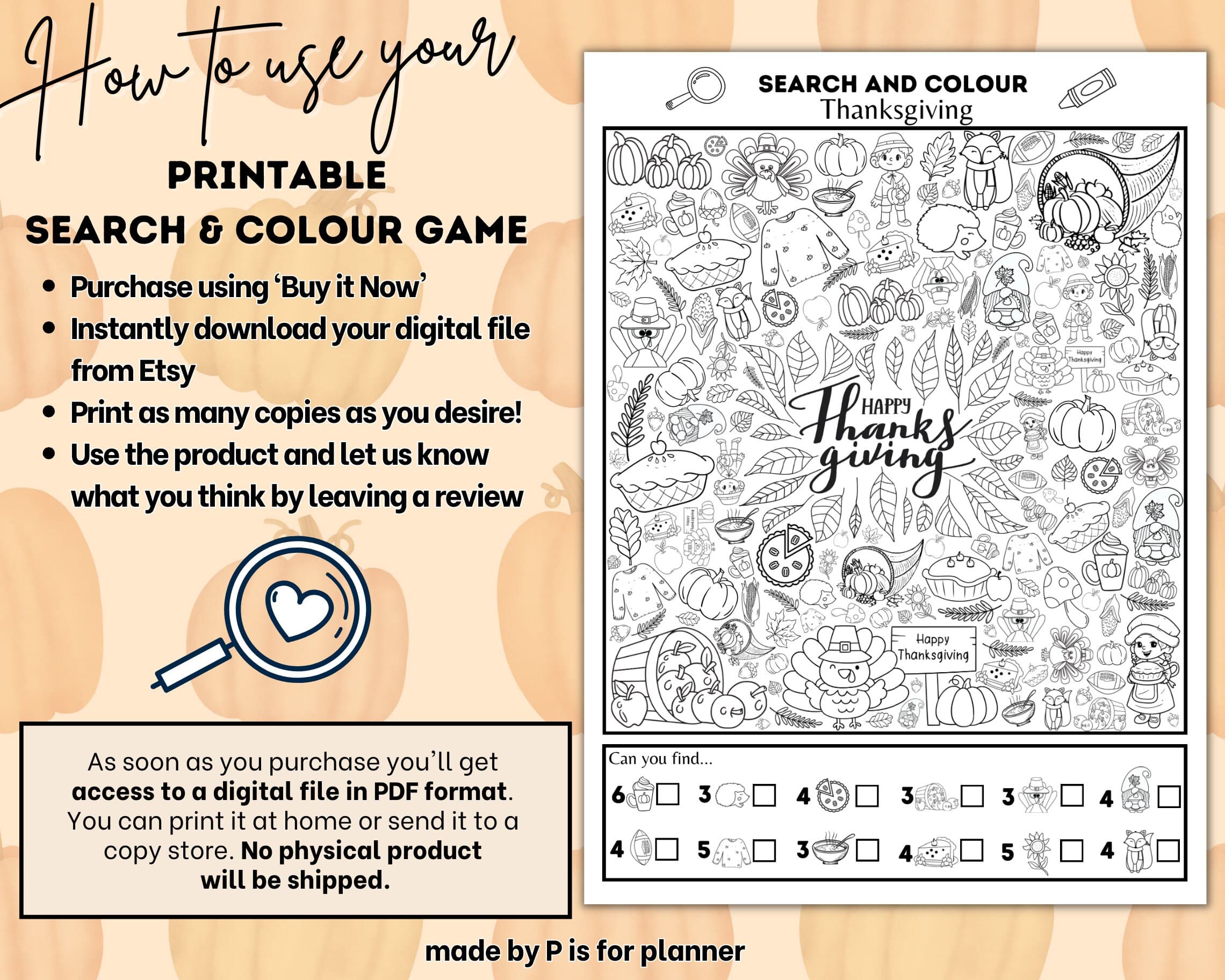 Thanksgiving Search and Colour Printable, Fall Colouring Page, I Spy Game, Printable Thanksgiving Activity - image 5