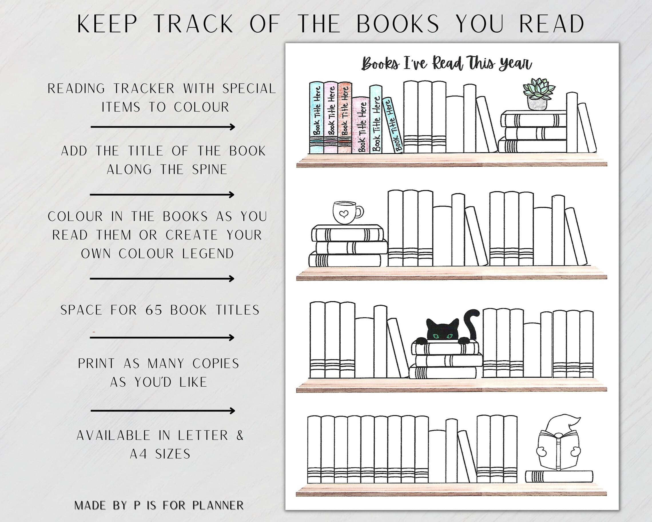 Reading Tracker Printable, Bookshelf Reading Log, Book Tracker, Book Lover Reading Challenge, Book Reading Goals, Reading Planner - image 2