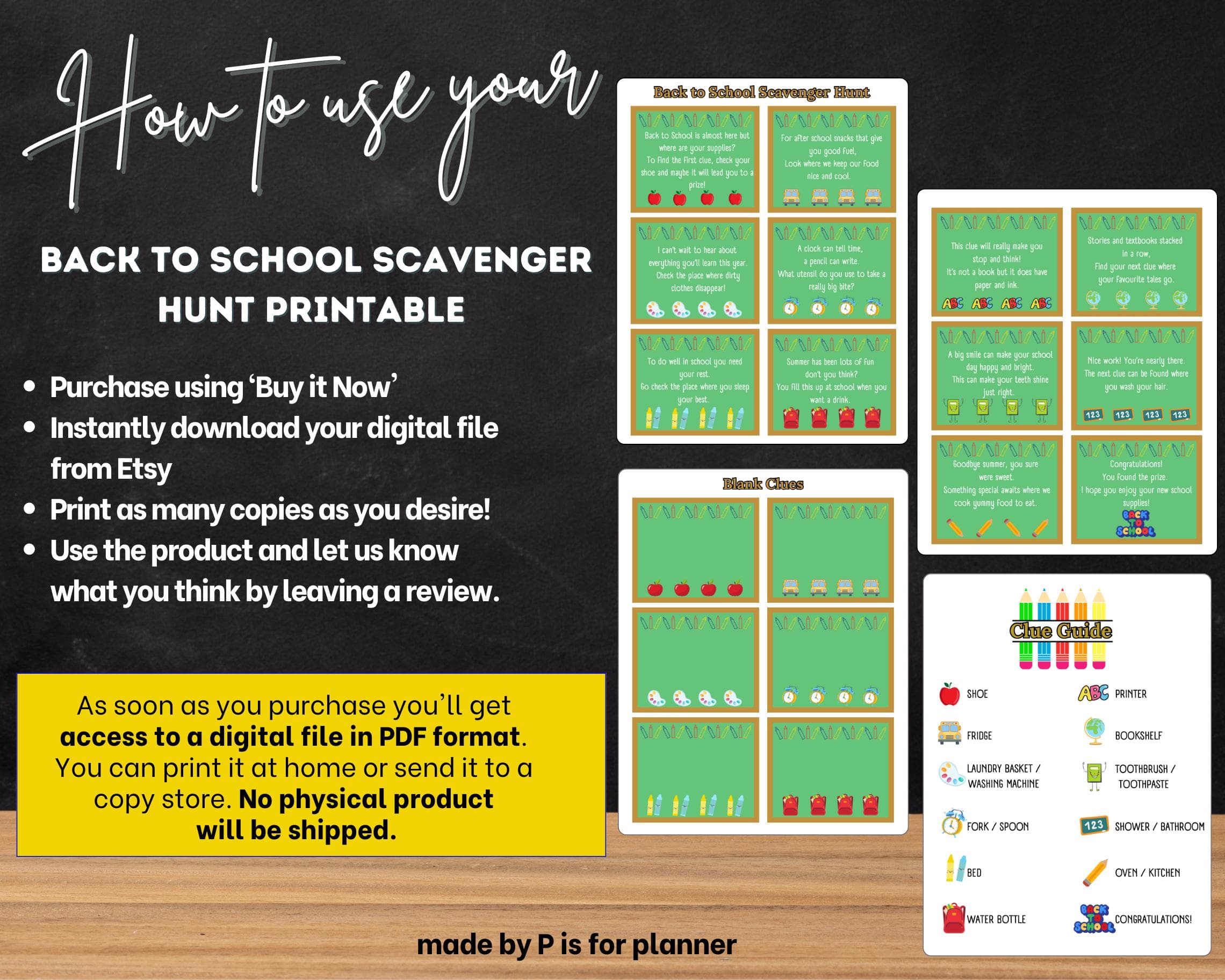 Back to School Scavenger Hunt for Kids, Indoor Treasure Hunt, Fun Back to School Game, Printable Kids Activity